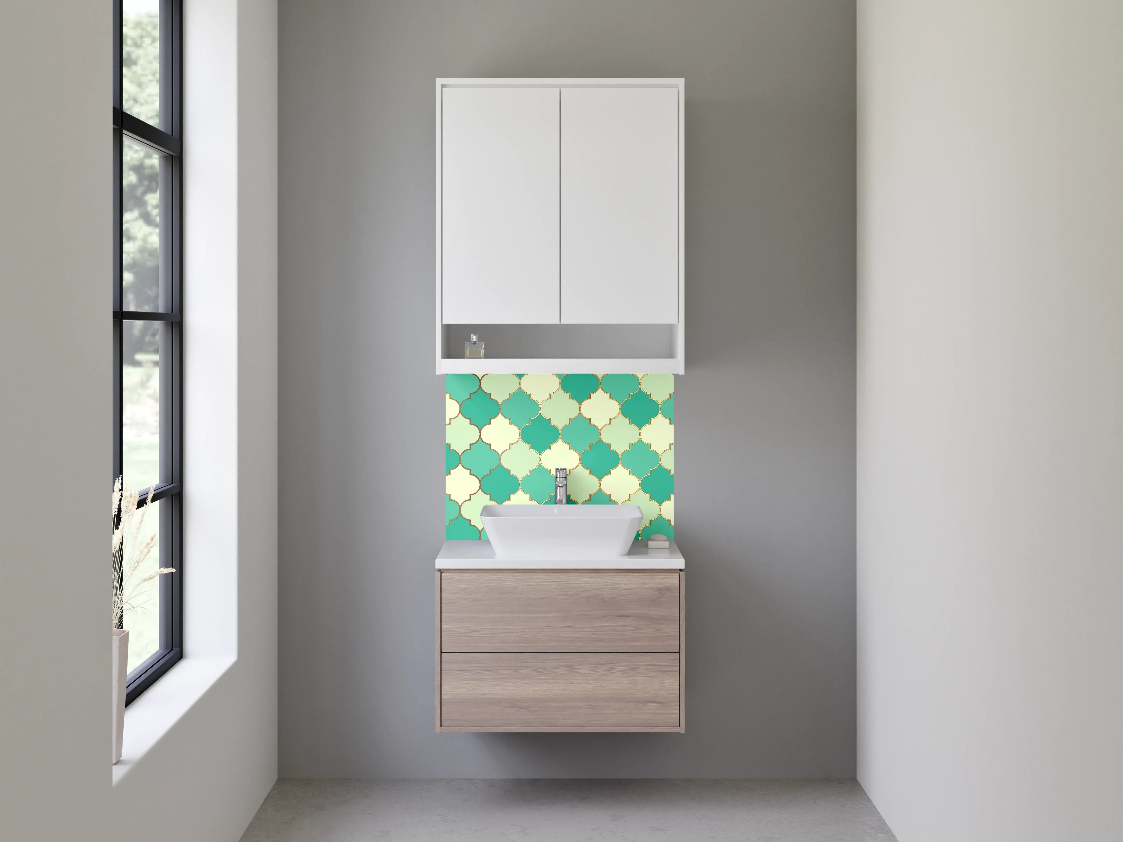 Waschbecken-Rückwand - Orientalisches Fliesenmuster Grün Beige