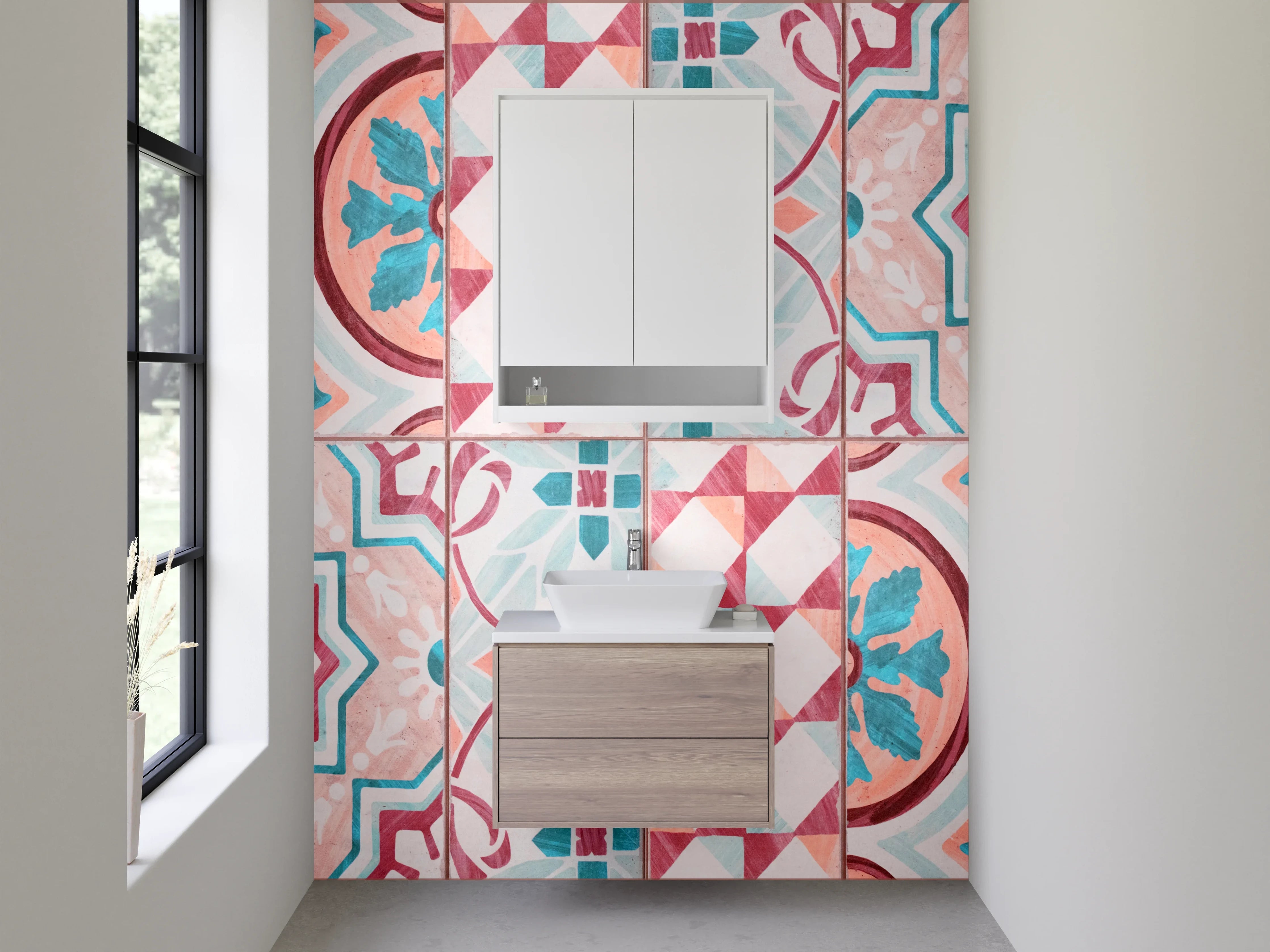 Waschbecken-Rückwand - Orientalisches Fliesenmuster Retro Rosa Türkis