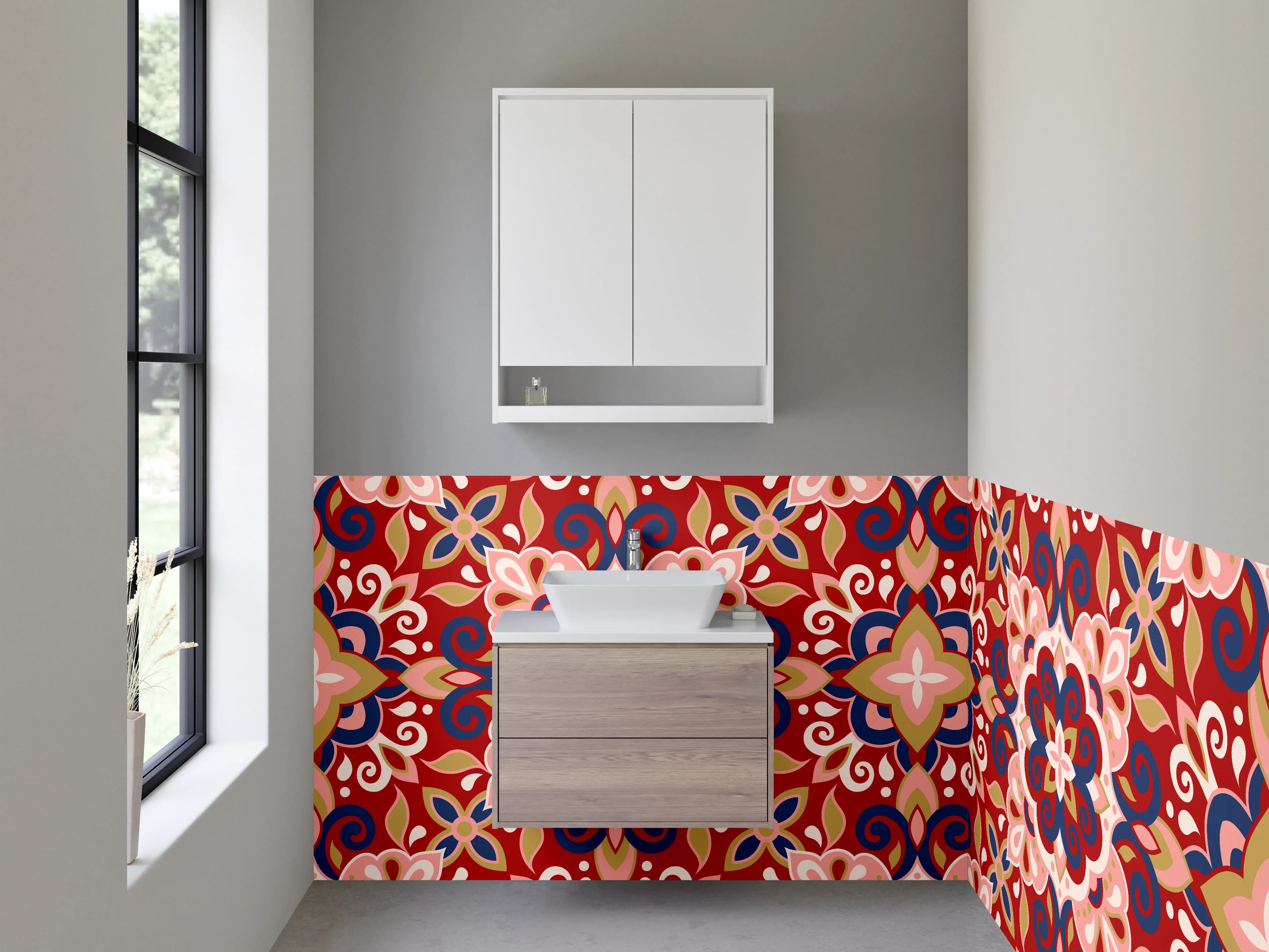 Waschbecken-Rückwand - Orientalisches Fliesenmuster Rot-Blau