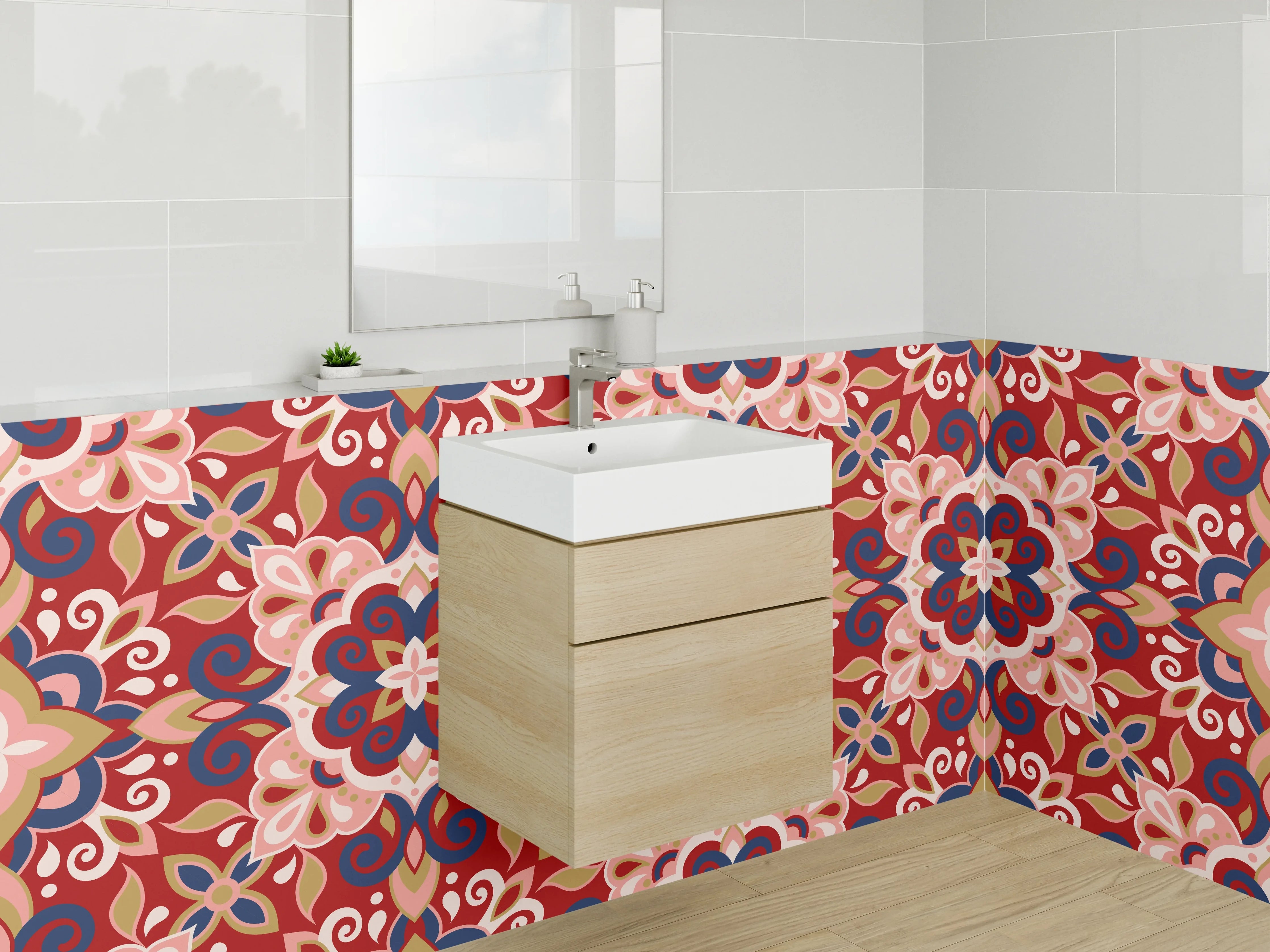 Waschbecken-Rückwand - Orientalisches Fliesenmuster Rot-Blau