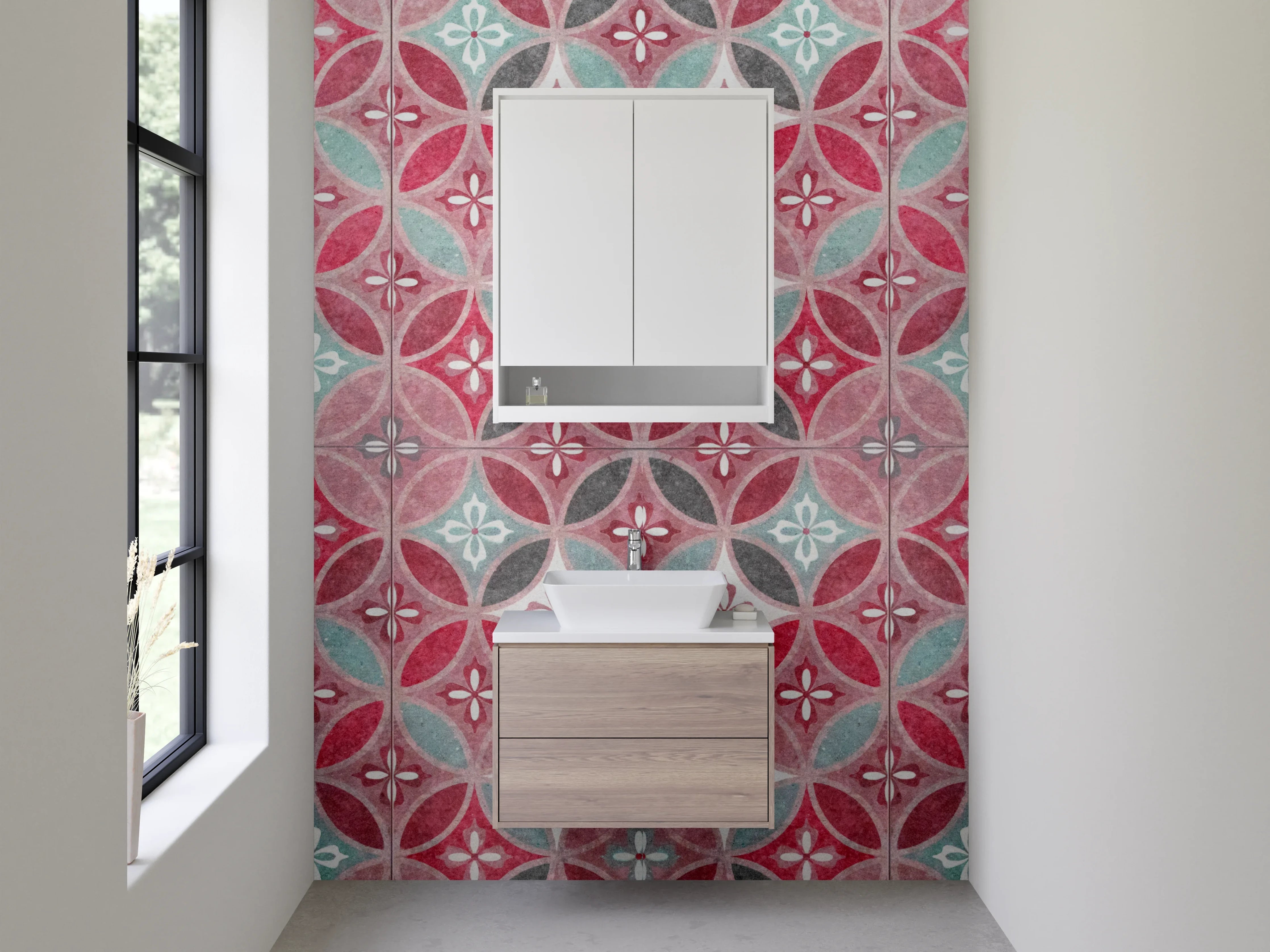 Waschbecken-Rückwand - Orientalisches Fliesenmuster Rot-Türkis