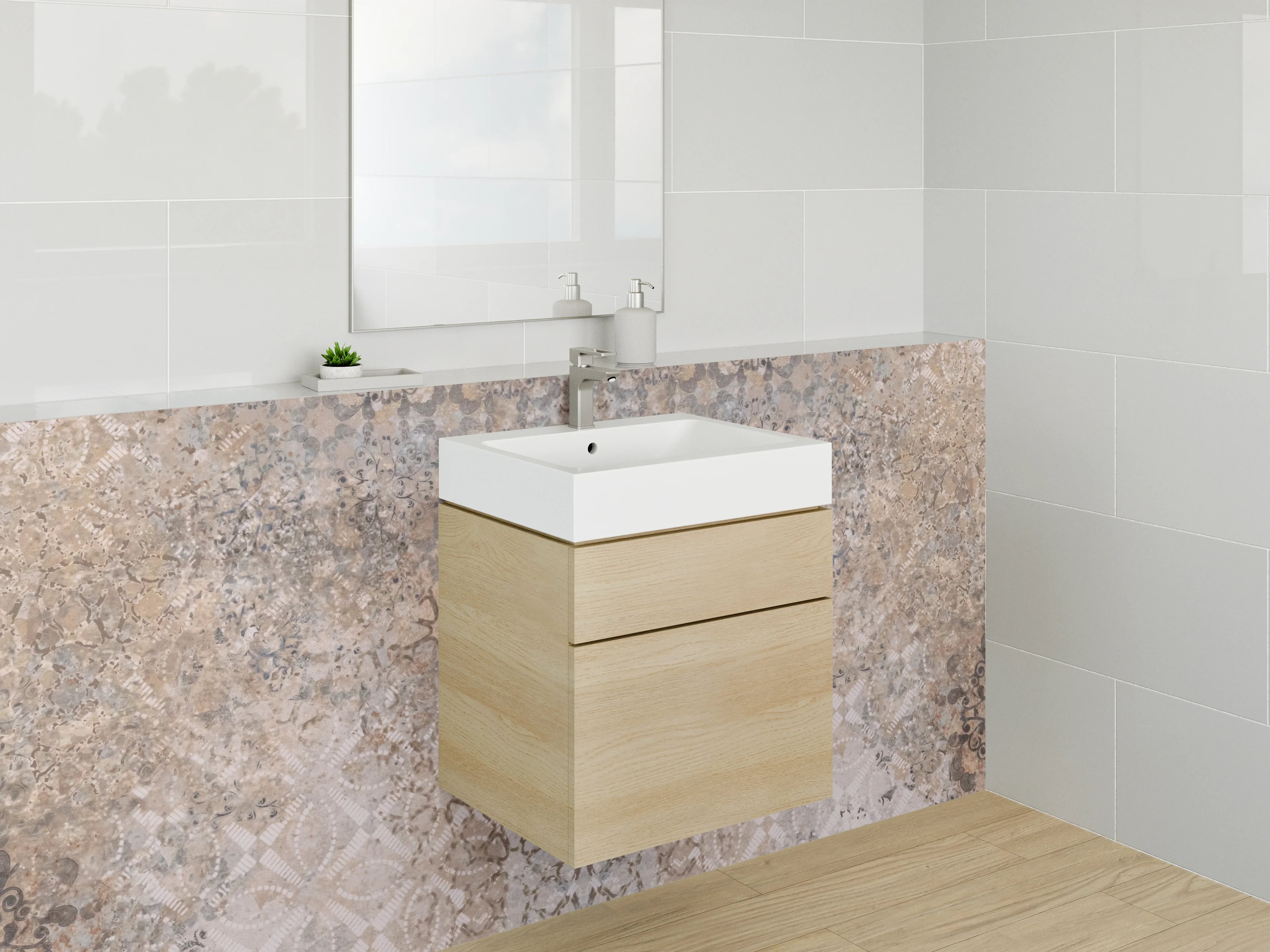 Waschbecken-Rückwand - Orientalisches Mandala Fliesendesign Braun Beige