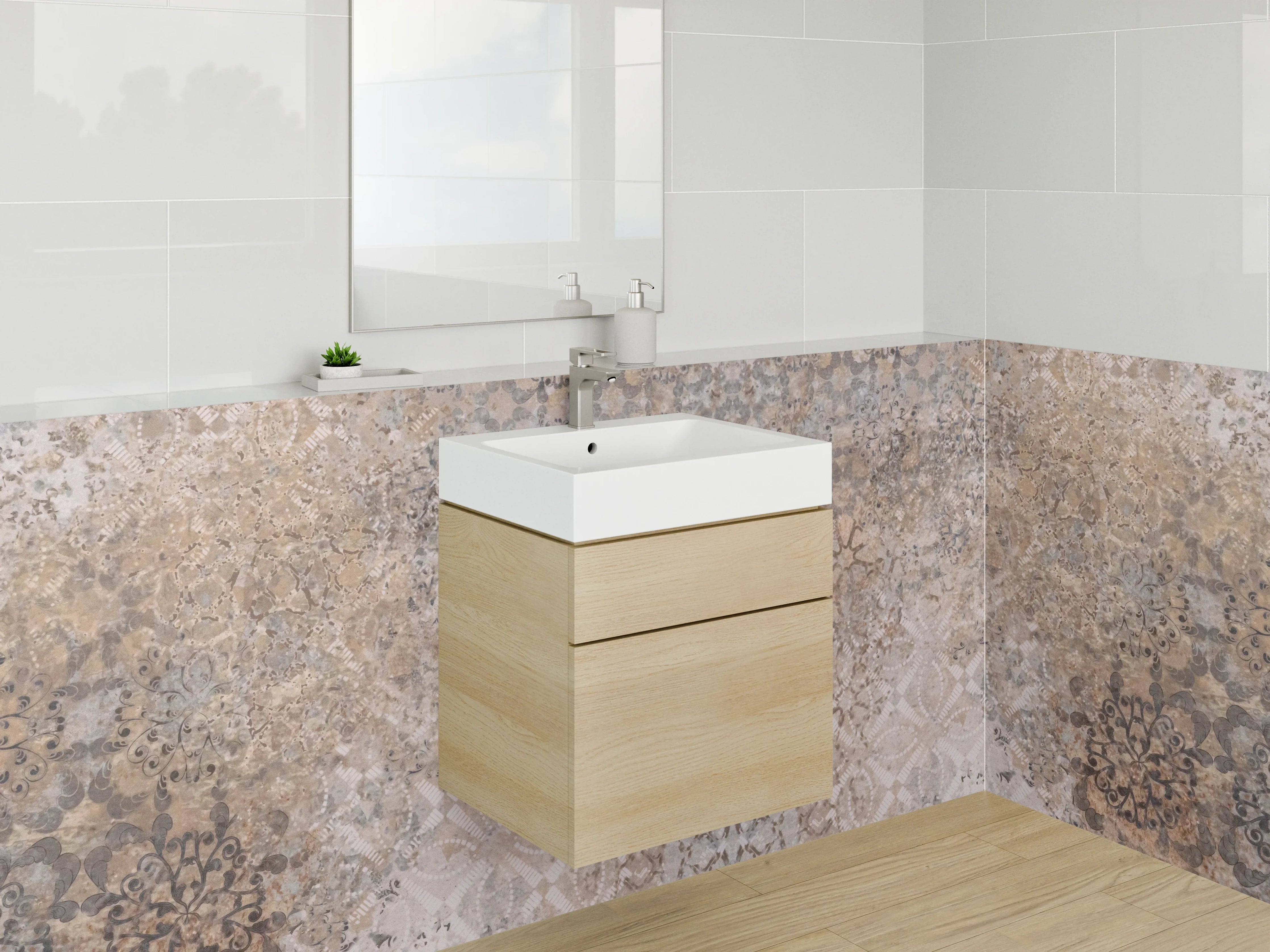 Waschbecken-Rückwand - Orientalisches Mandala Fliesendesign Braun Beige