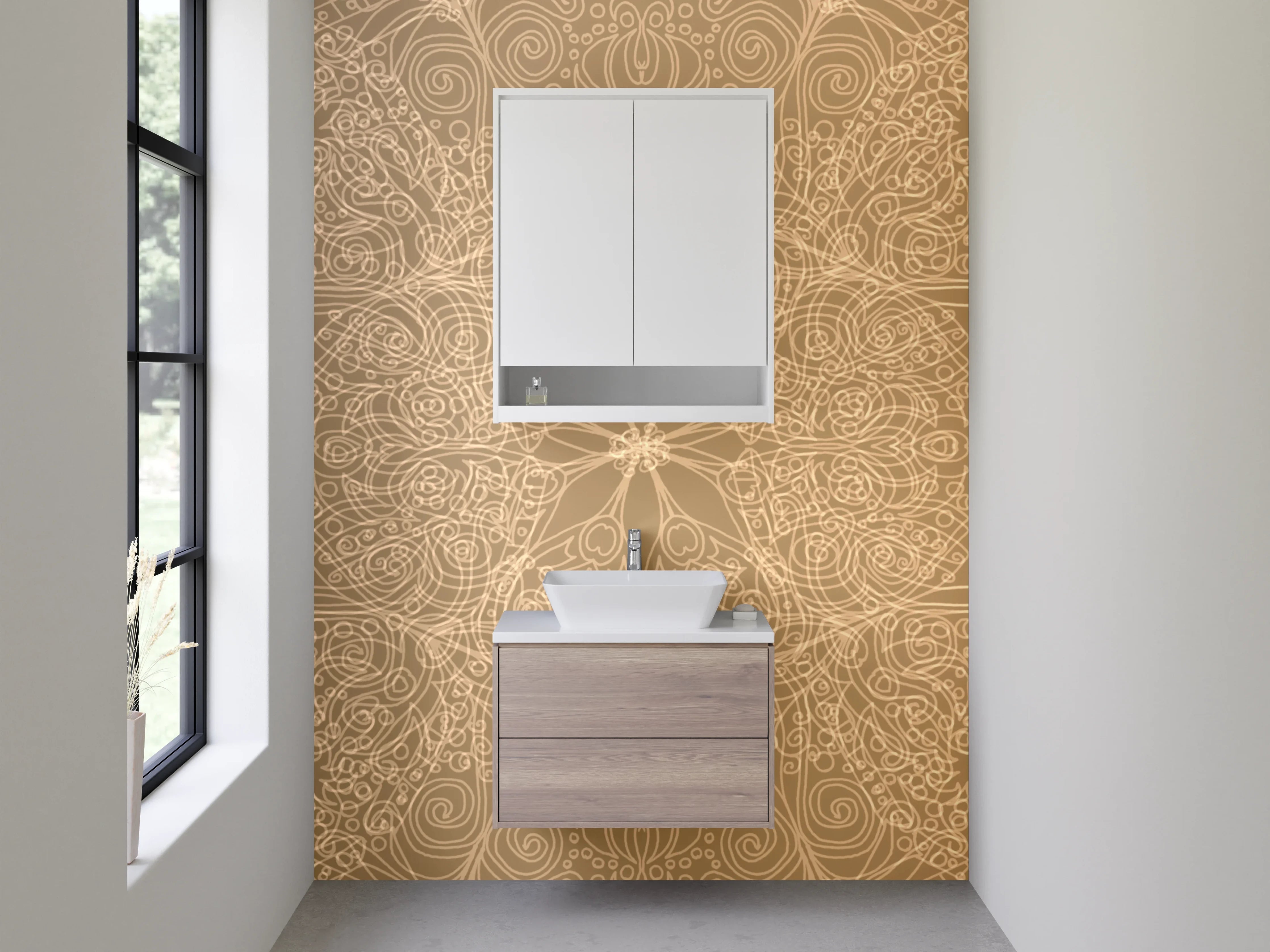 Waschbecken-Rückwand - Orientalisches Mandala Muster Beige Gold