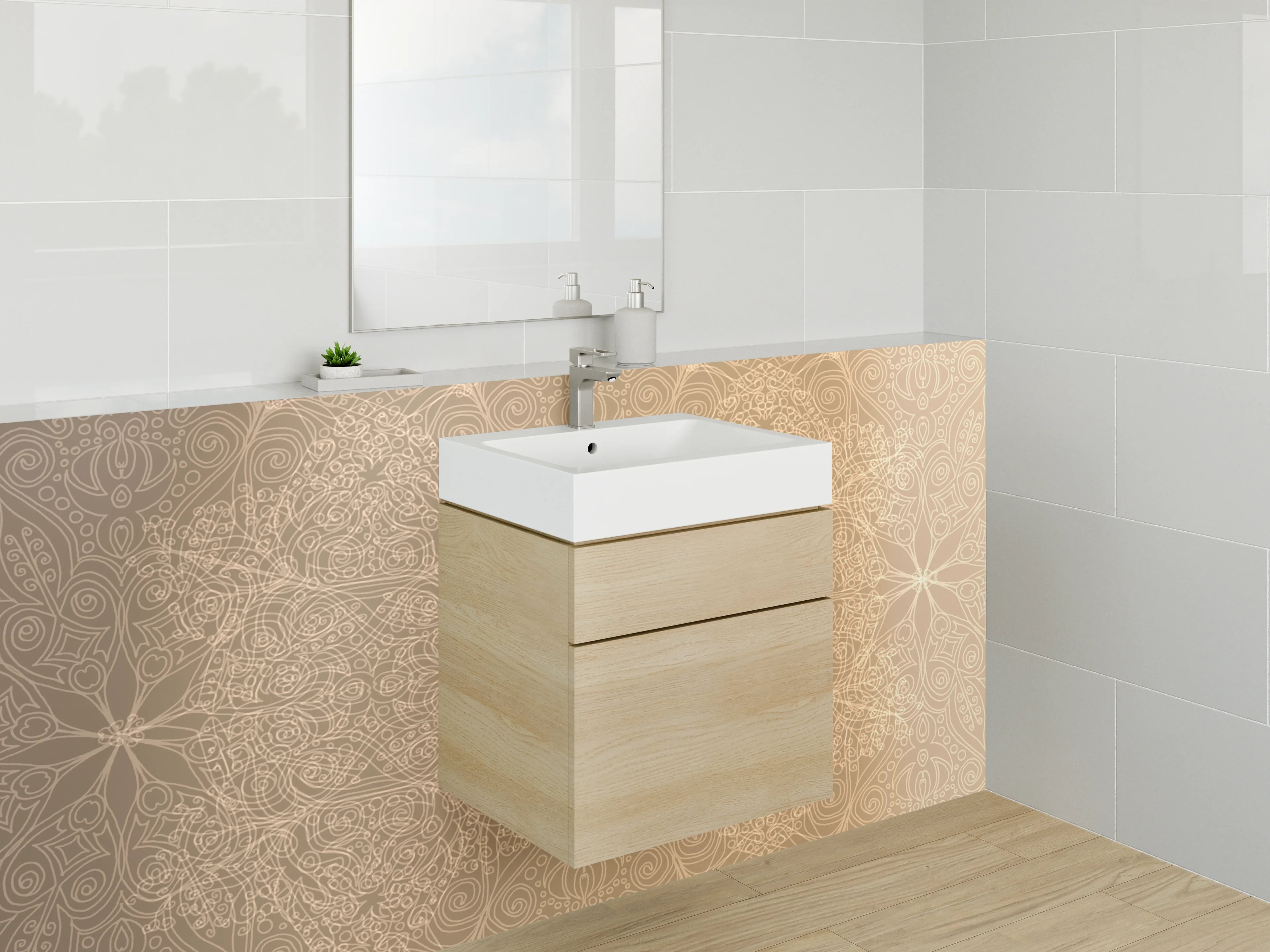 Waschbecken-Rückwand - Orientalisches Mandala Muster Beige Gold