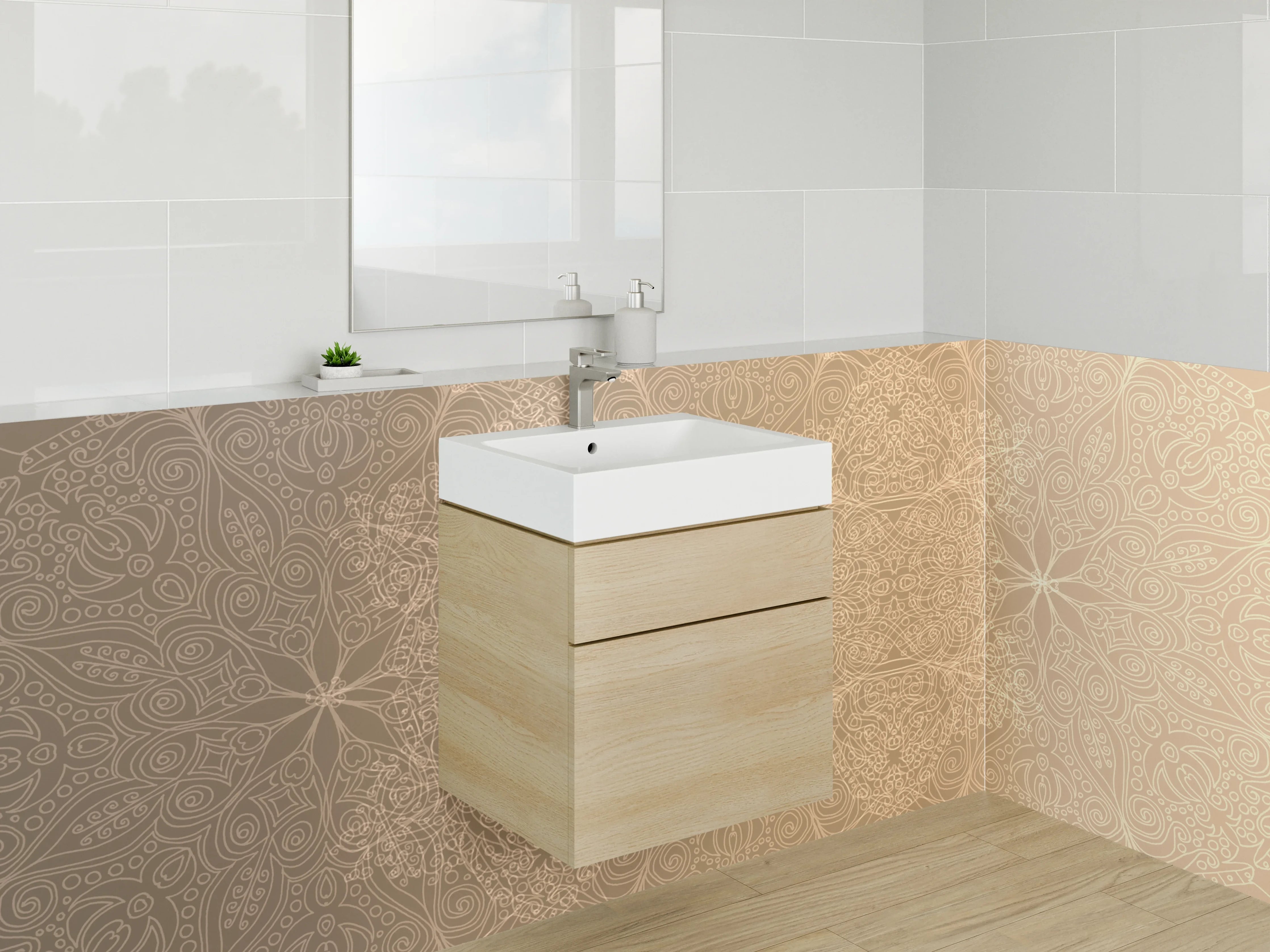 Waschbecken-Rückwand - Orientalisches Mandala Muster Beige Gold