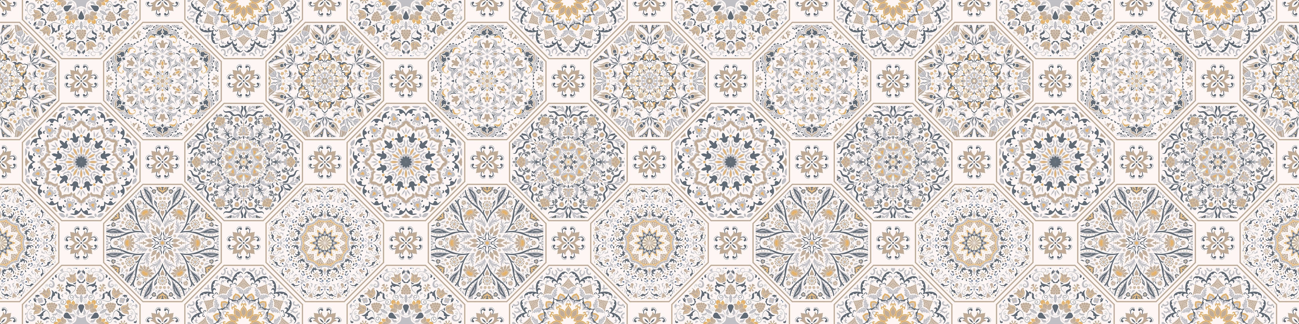 Waschbecken-Rückwand-Orientalisches Mandala Muster Fliesenoptik Weiß Grau