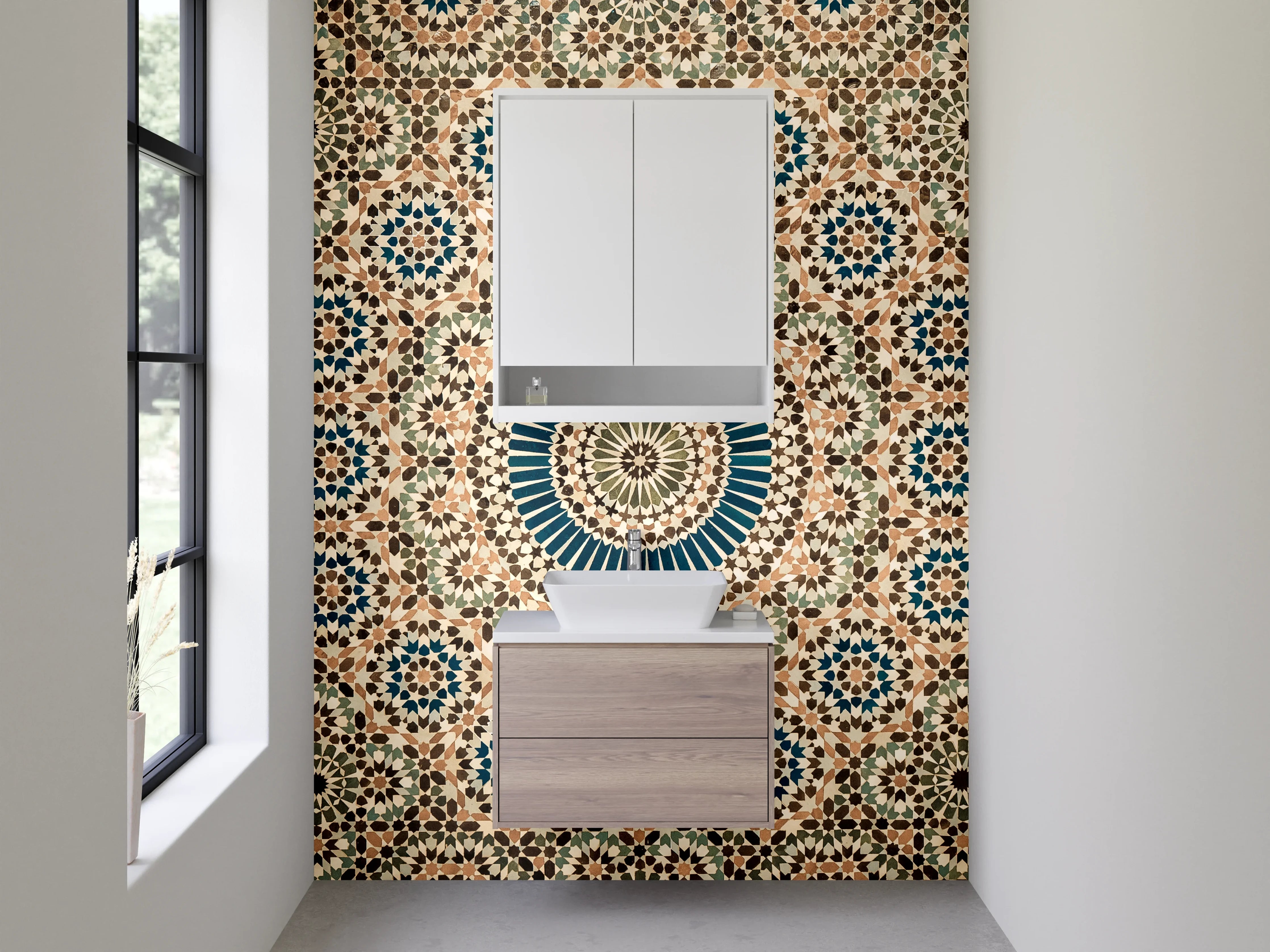 Waschbecken-Rückwand - Orientalisches Mosaik Mandala Muster Blau Beige