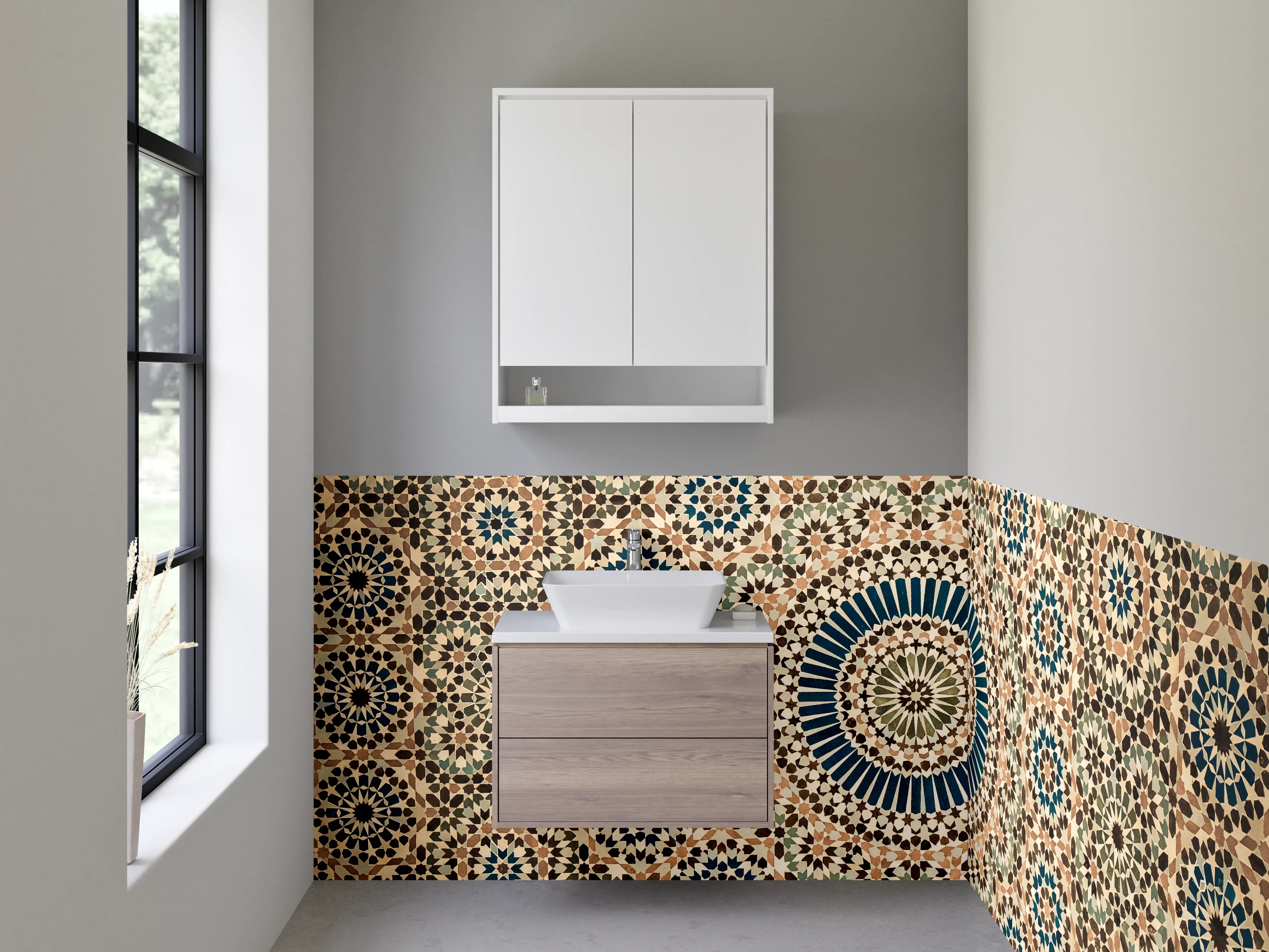 Waschbecken-Rückwand - Orientalisches Mosaik Mandala Muster Blau Beige