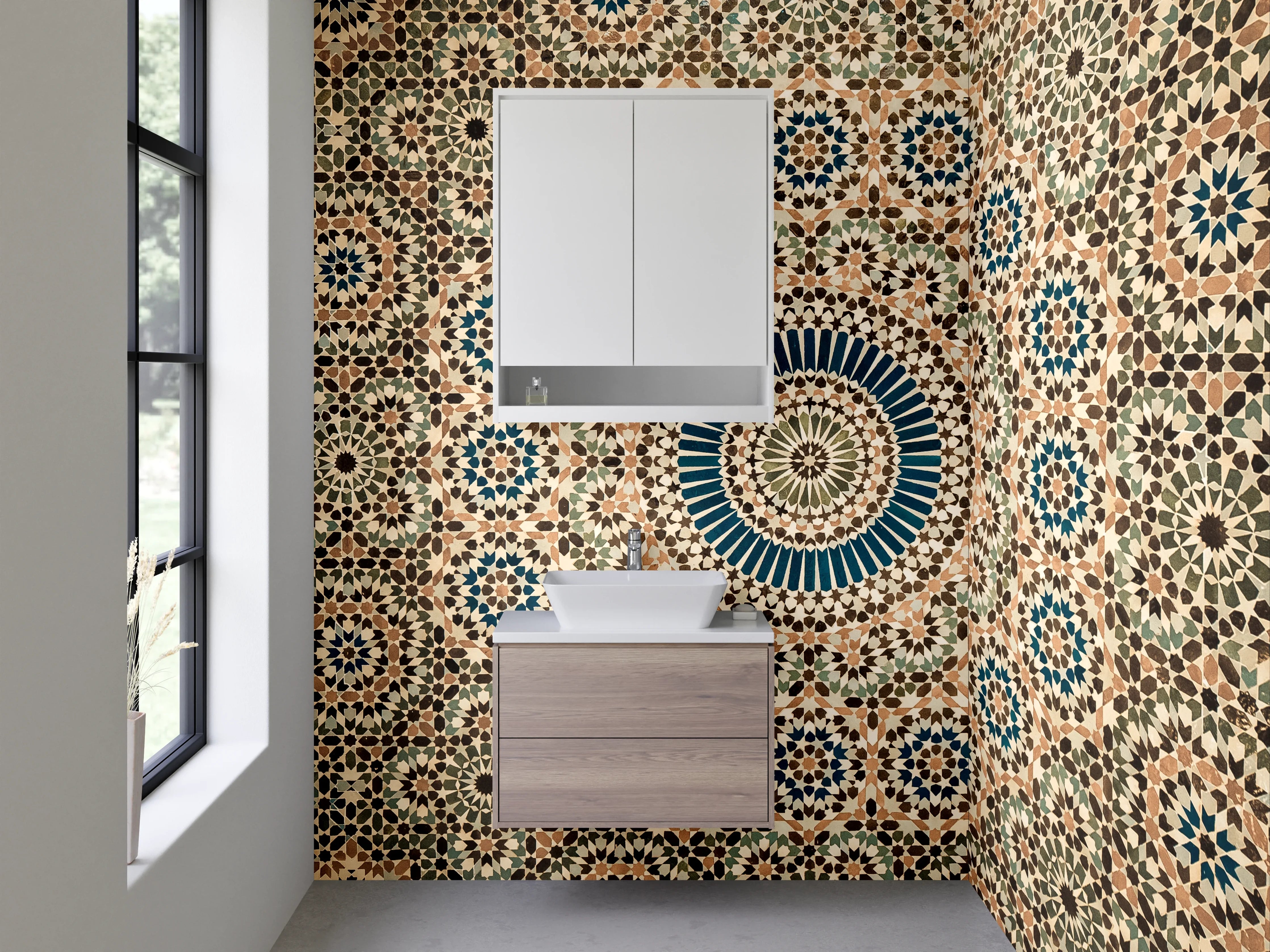 Waschbecken-Rückwand - Orientalisches Mosaik Mandala Muster Blau Beige