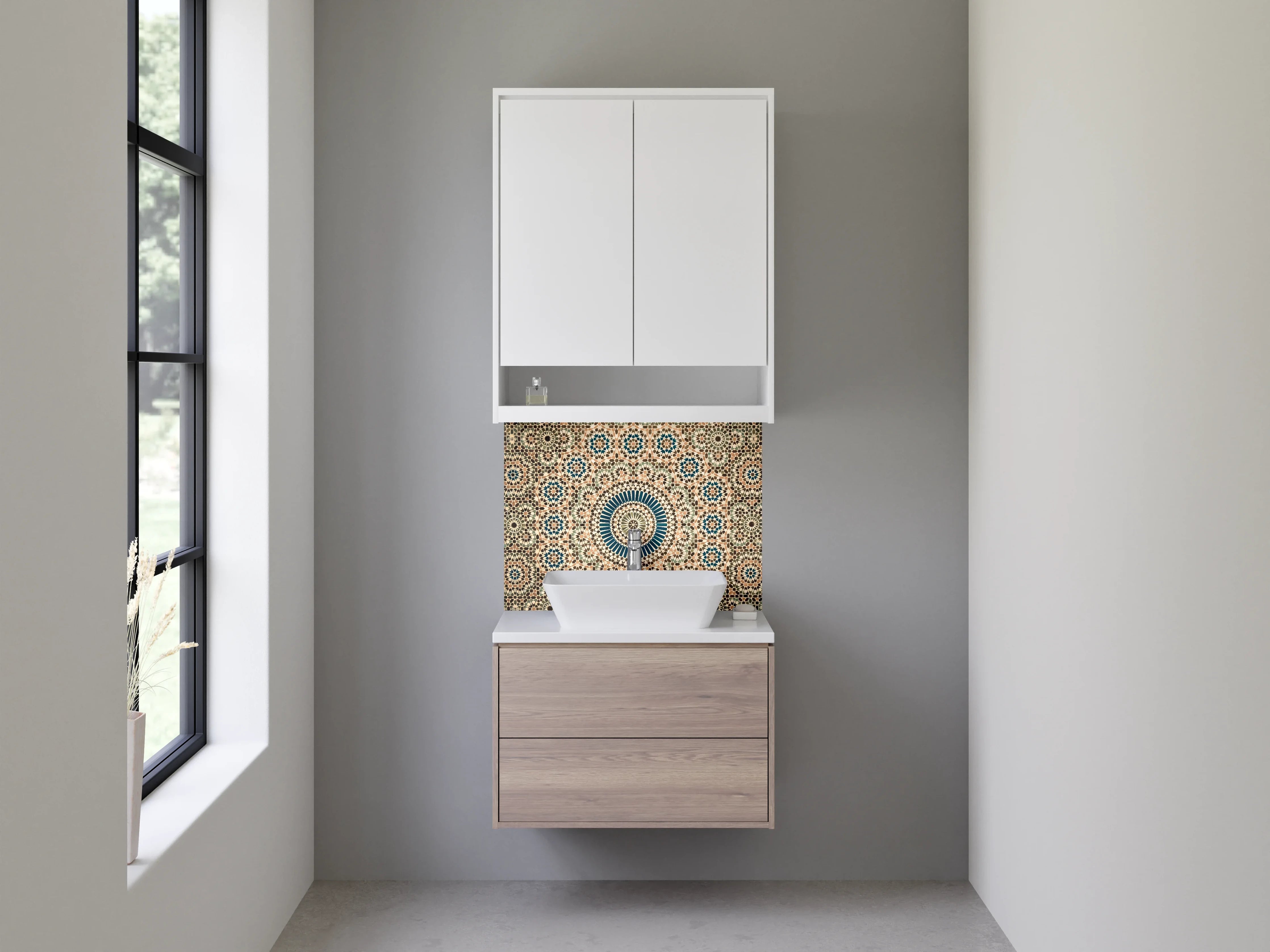 Waschbecken-Rückwand - Orientalisches Mosaik Mandala Muster Blau Beige