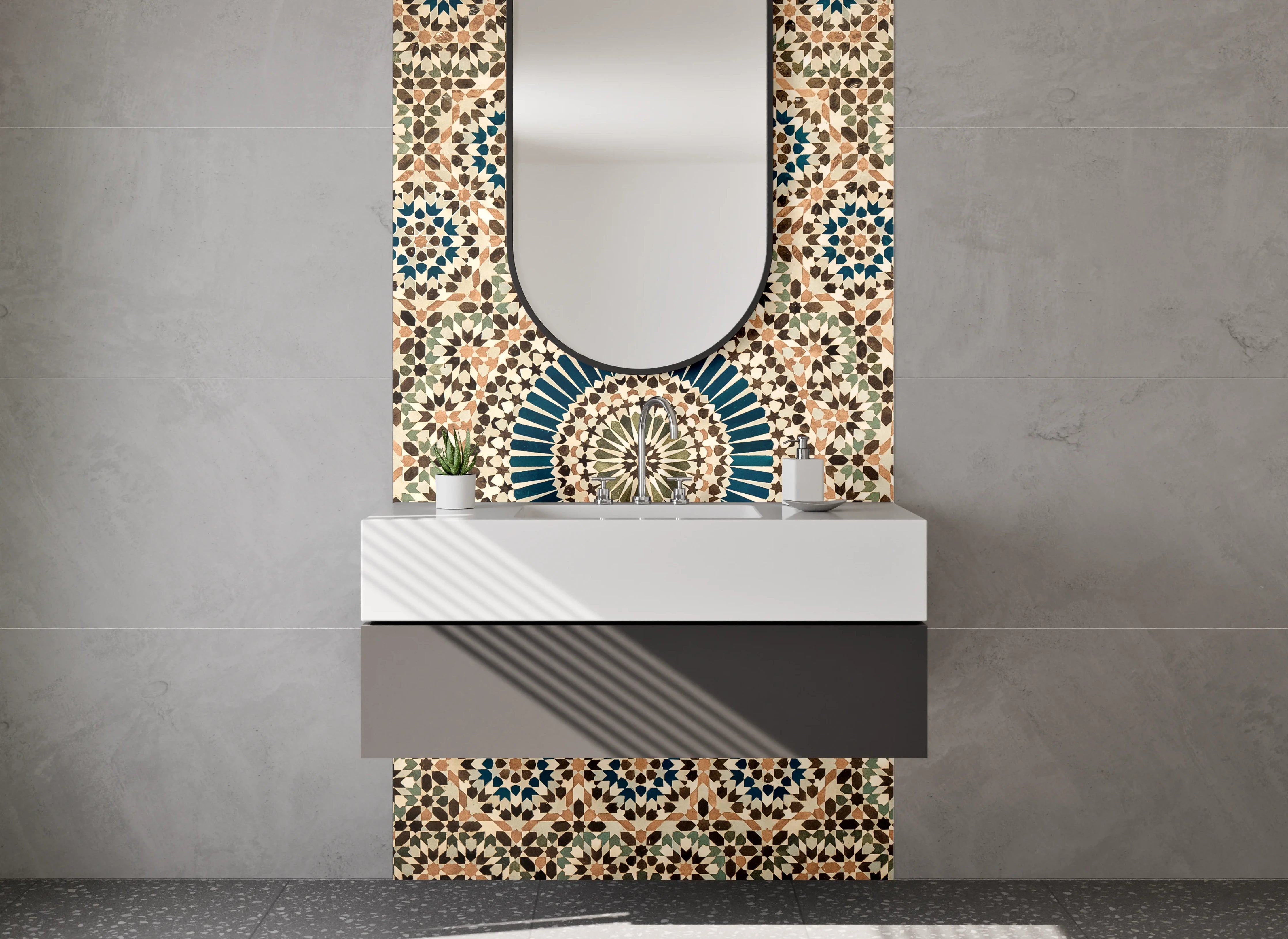 Waschbecken-Rückwand - Orientalisches Mosaik Mandala Muster Blau Beige