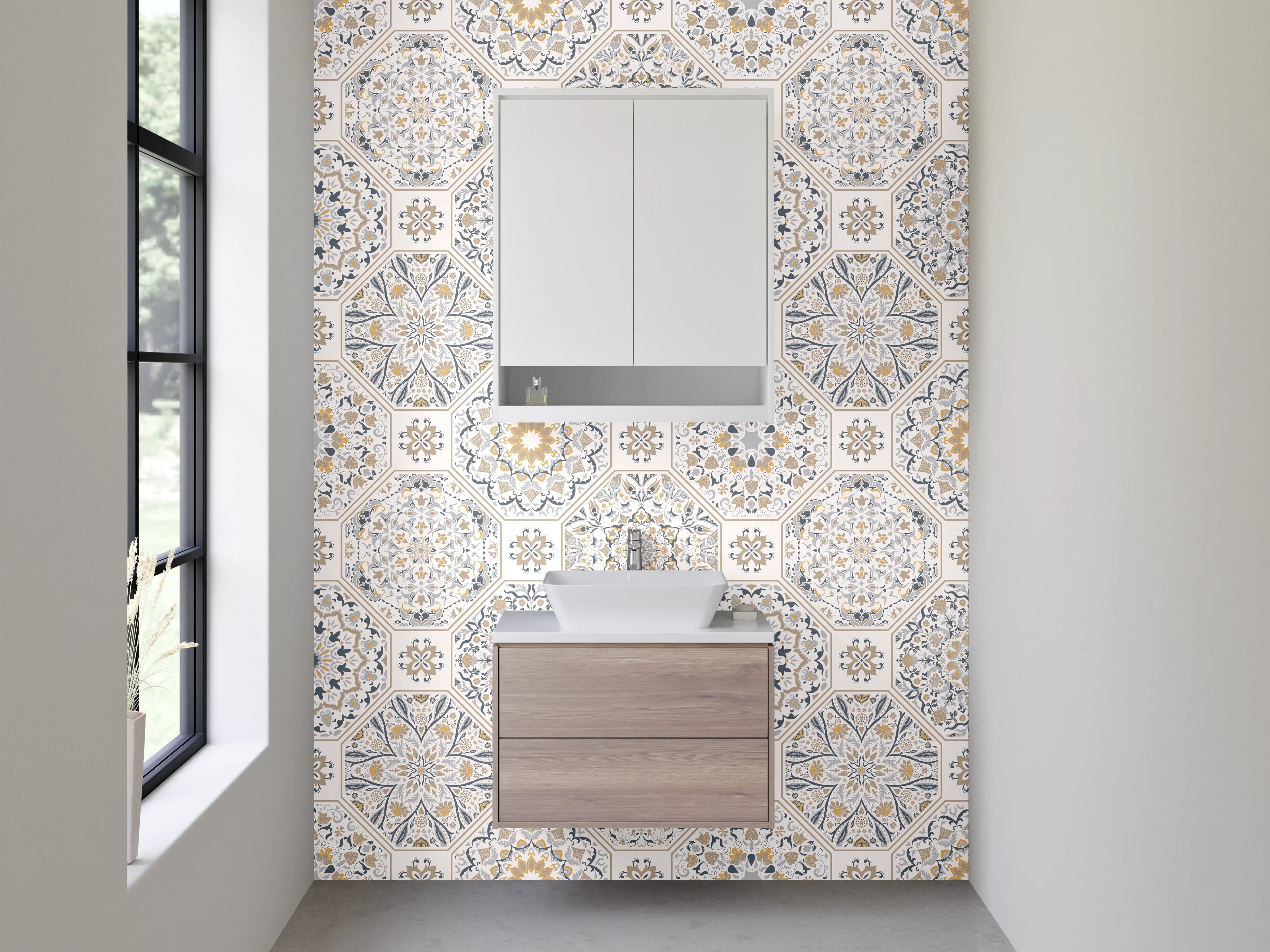 Waschbecken-Rückwand - Orientalisches Mosaik Muster Beige Grau