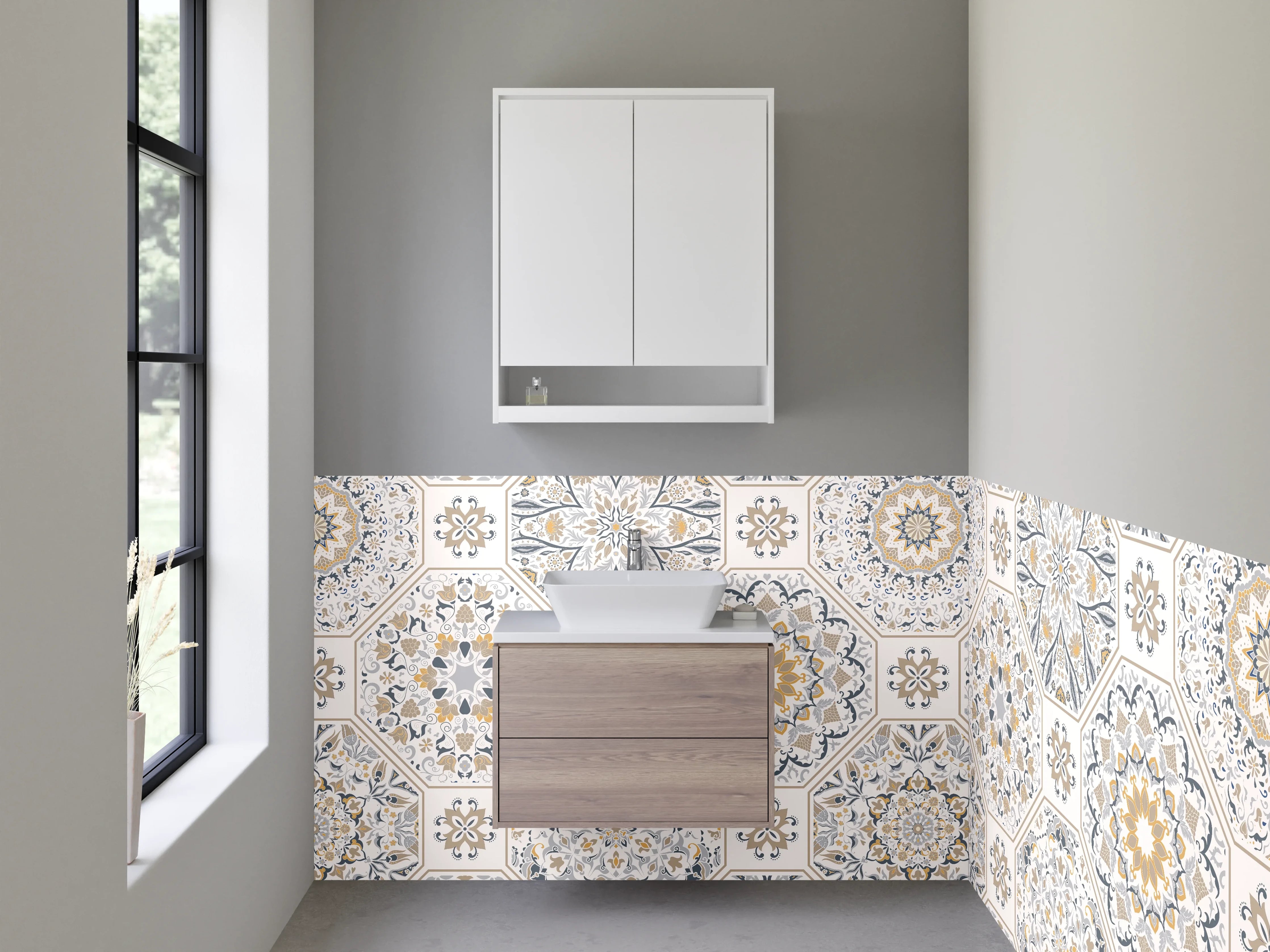 Waschbecken-Rückwand - Orientalisches Mosaik Muster Beige Grau