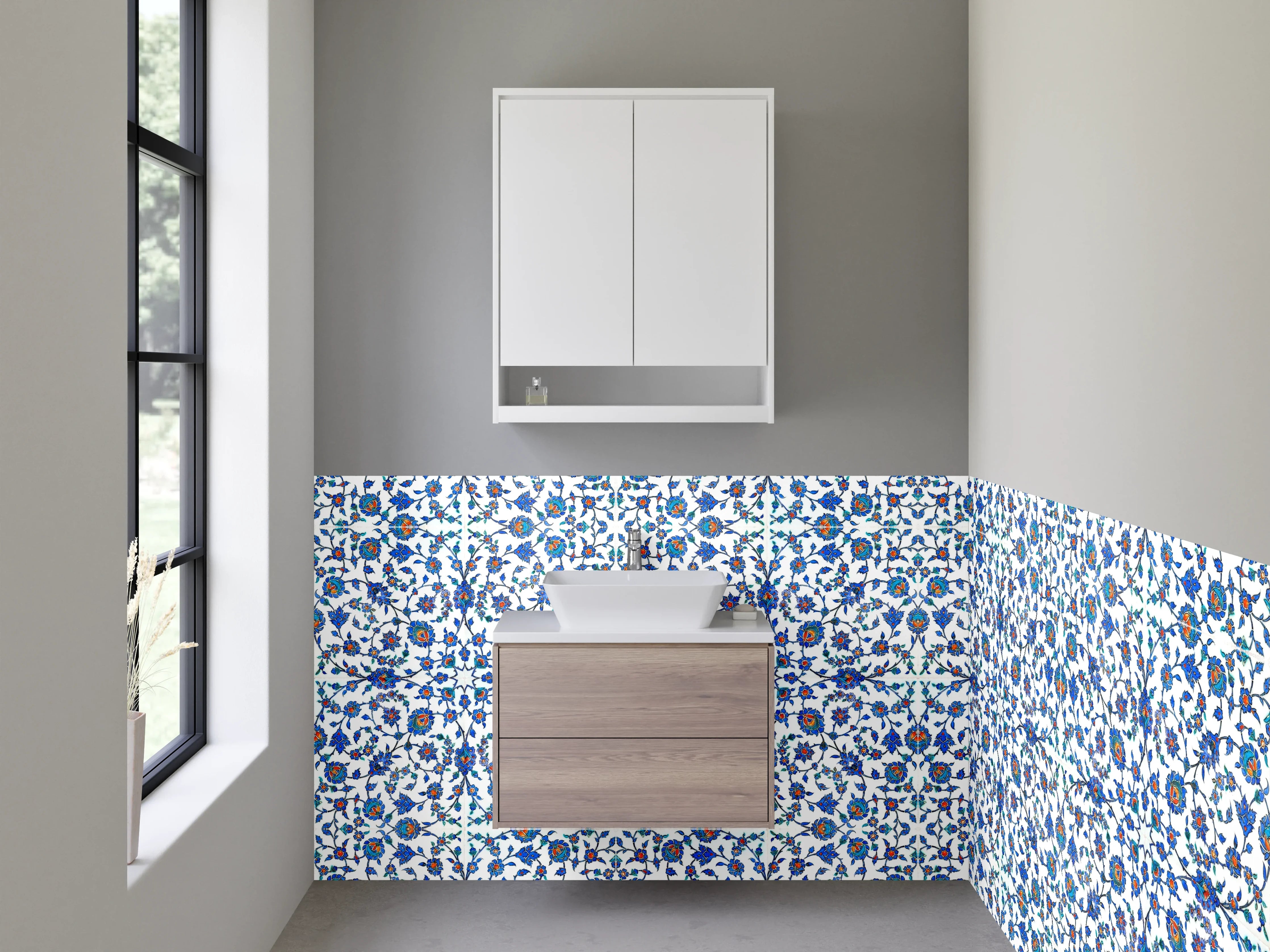 Waschbecken-Rückwand - Orientalisches Mosaik Muster Blau Weiß