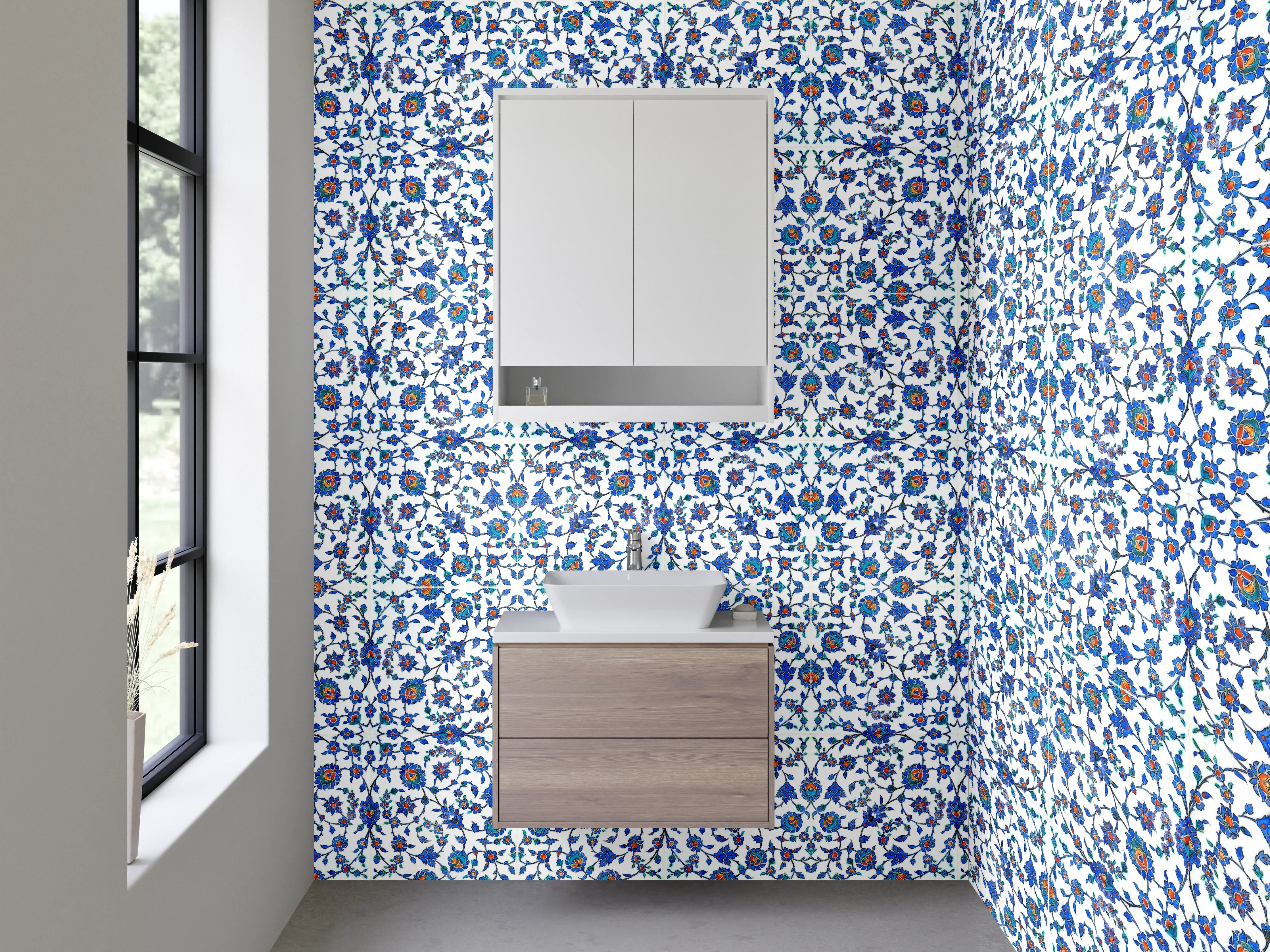 Waschbecken-Rückwand - Orientalisches Mosaik Muster Blau Weiß