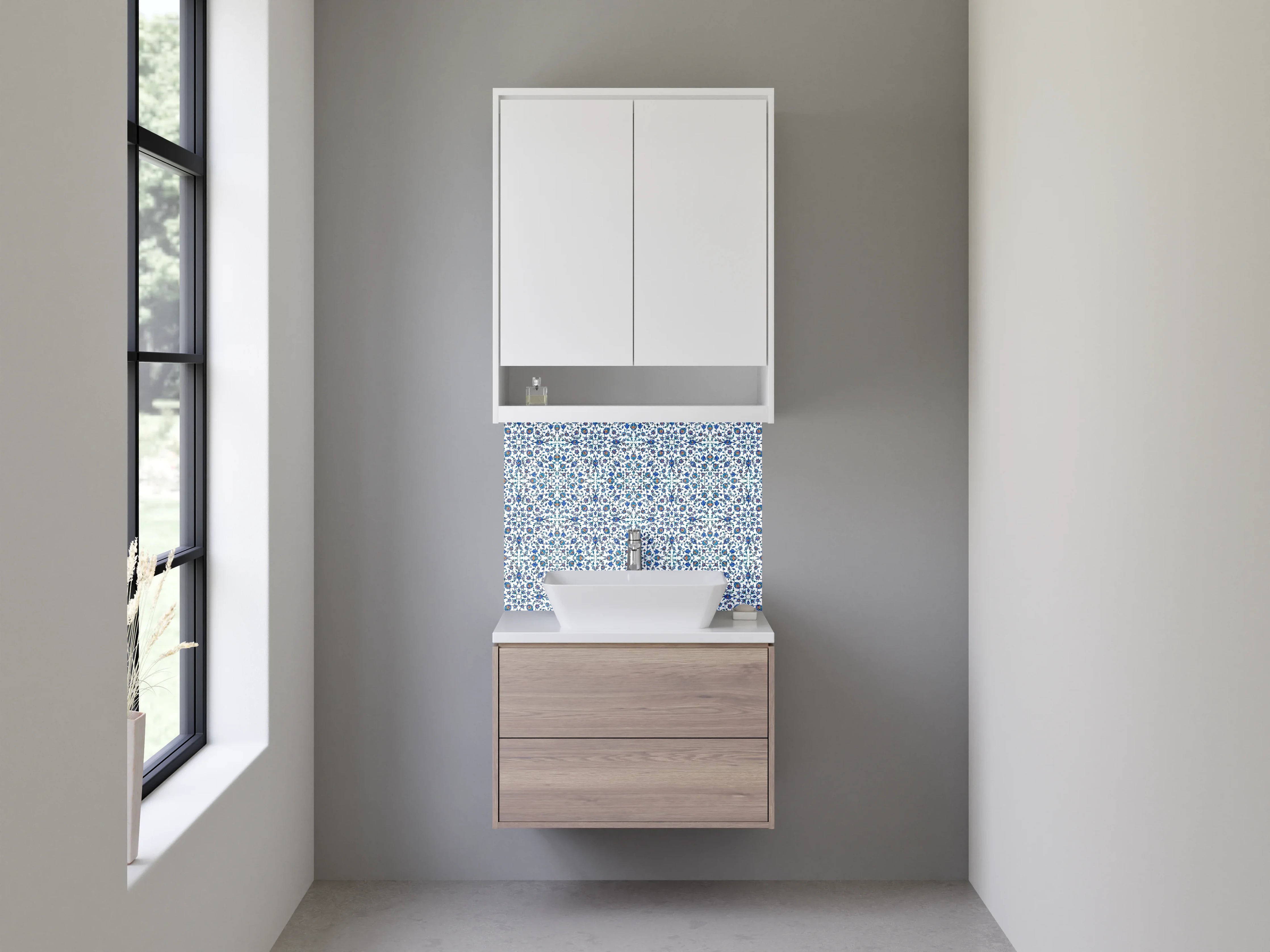 Waschbecken-Rückwand - Orientalisches Mosaik Muster Blau Weiß