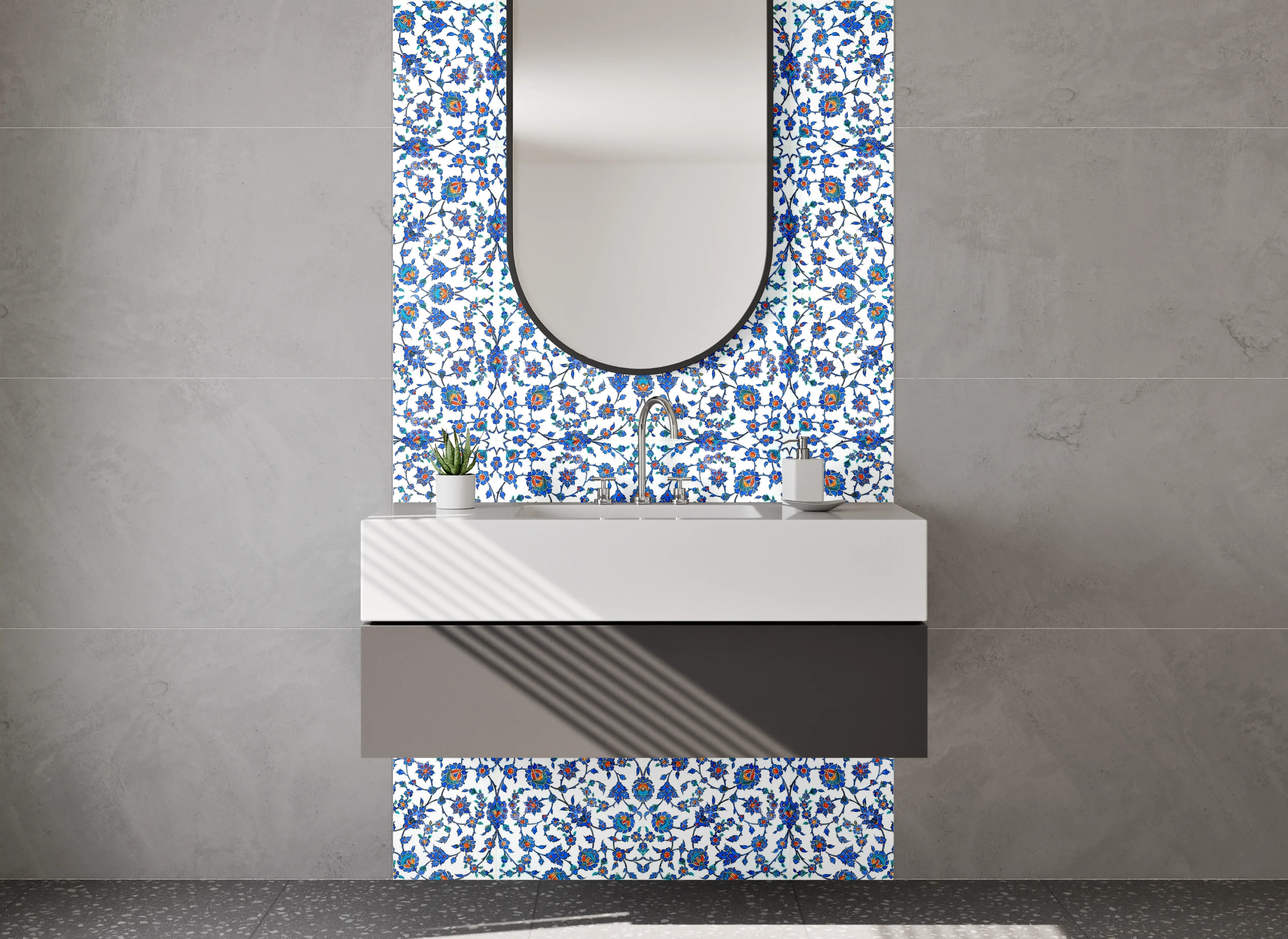 Waschbecken-Rückwand - Orientalisches Mosaik Muster Blau Weiß