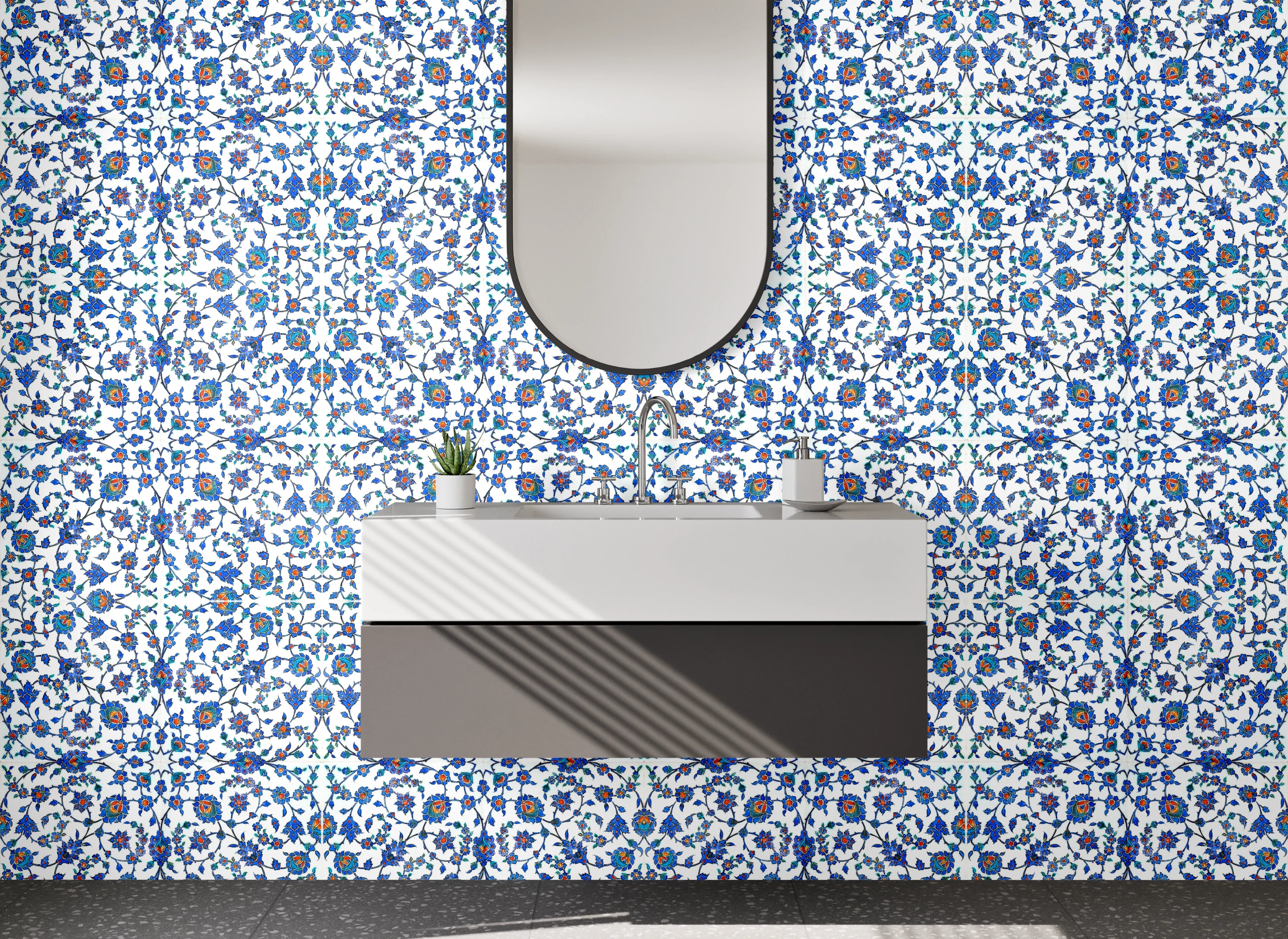 Waschbecken-Rückwand - Orientalisches Mosaik Muster Blau Weiß