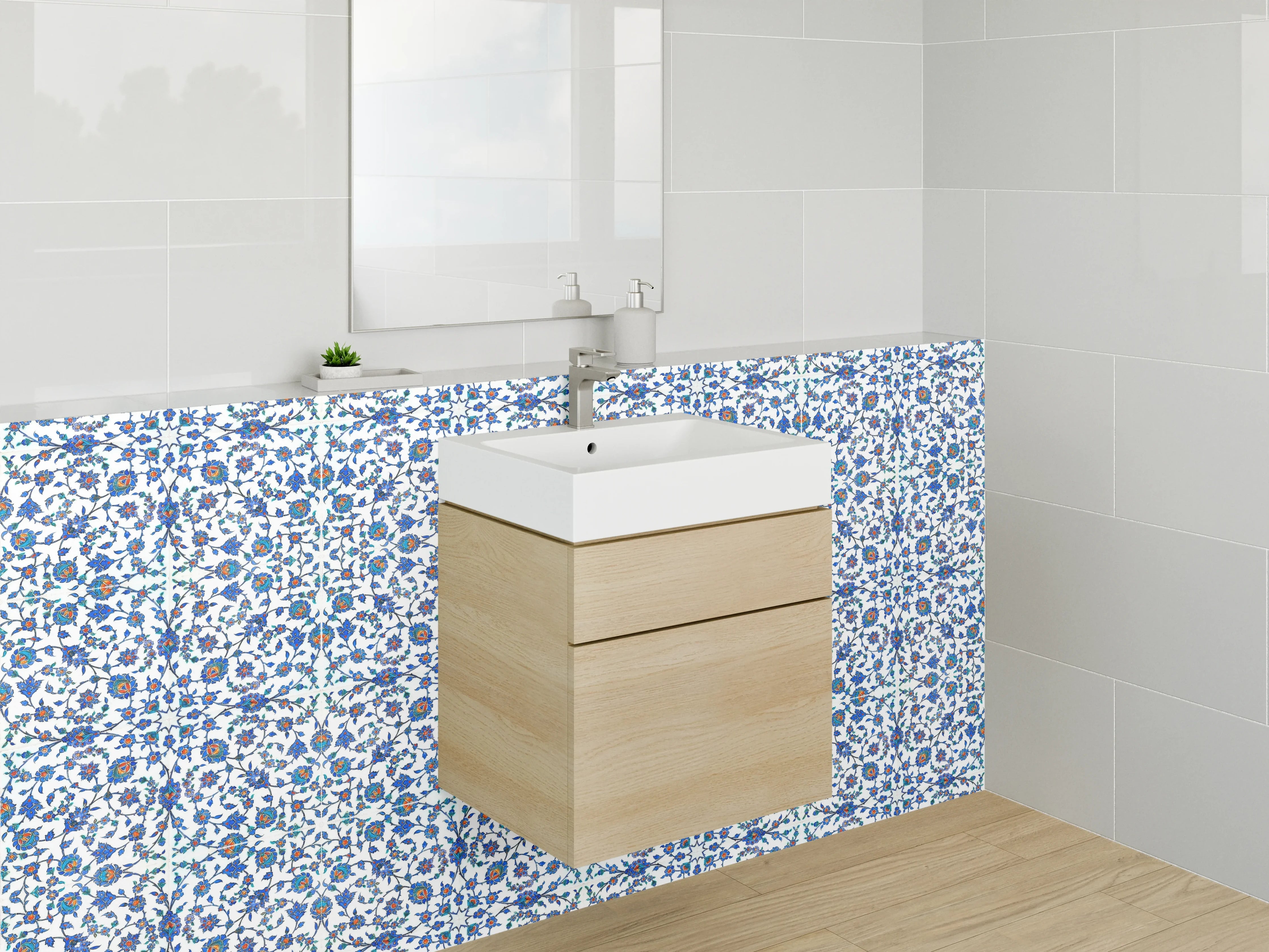 Waschbecken-Rückwand - Orientalisches Mosaik Muster Blau Weiß