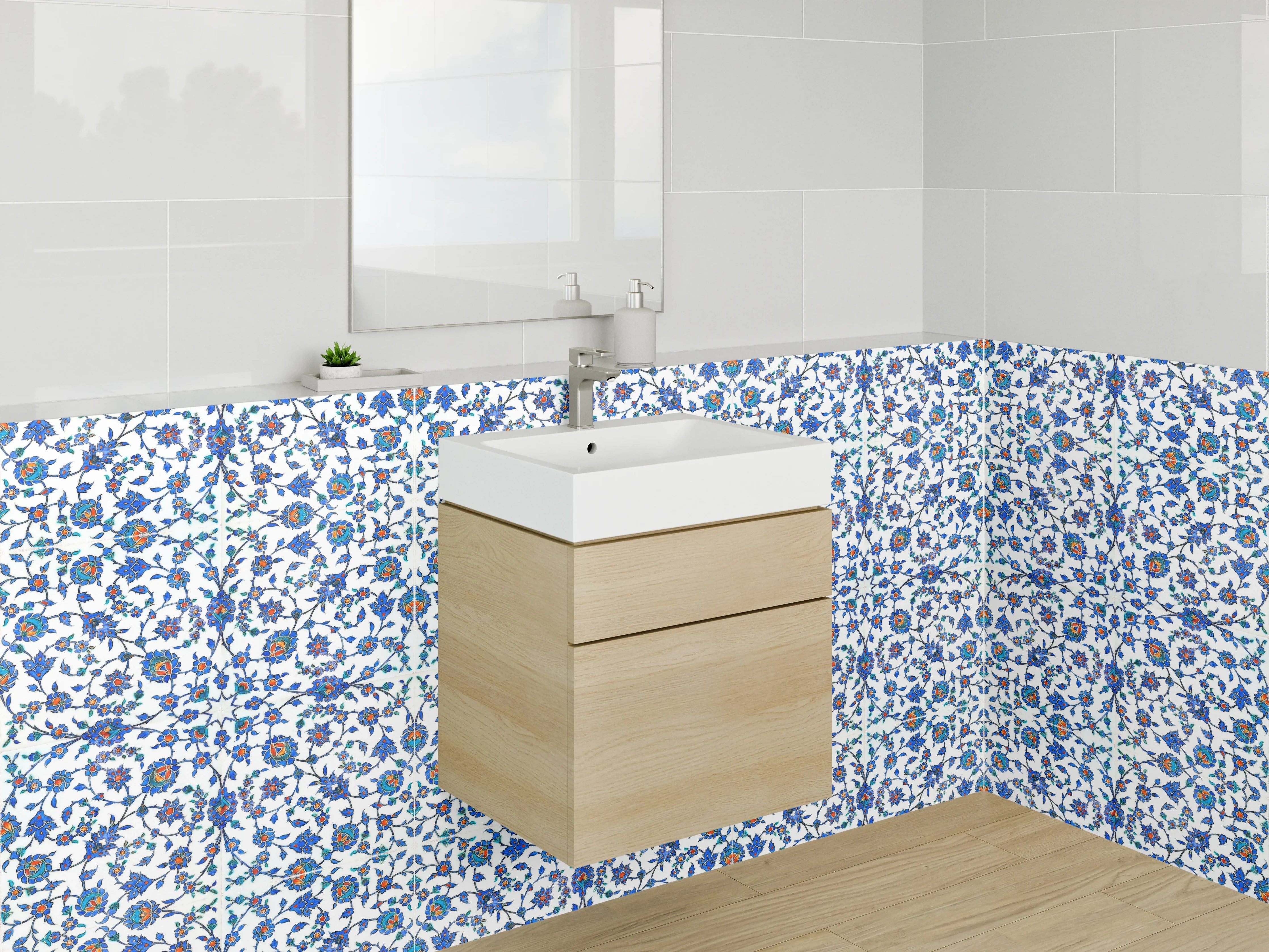 Waschbecken-Rückwand - Orientalisches Mosaik Muster Blau Weiß