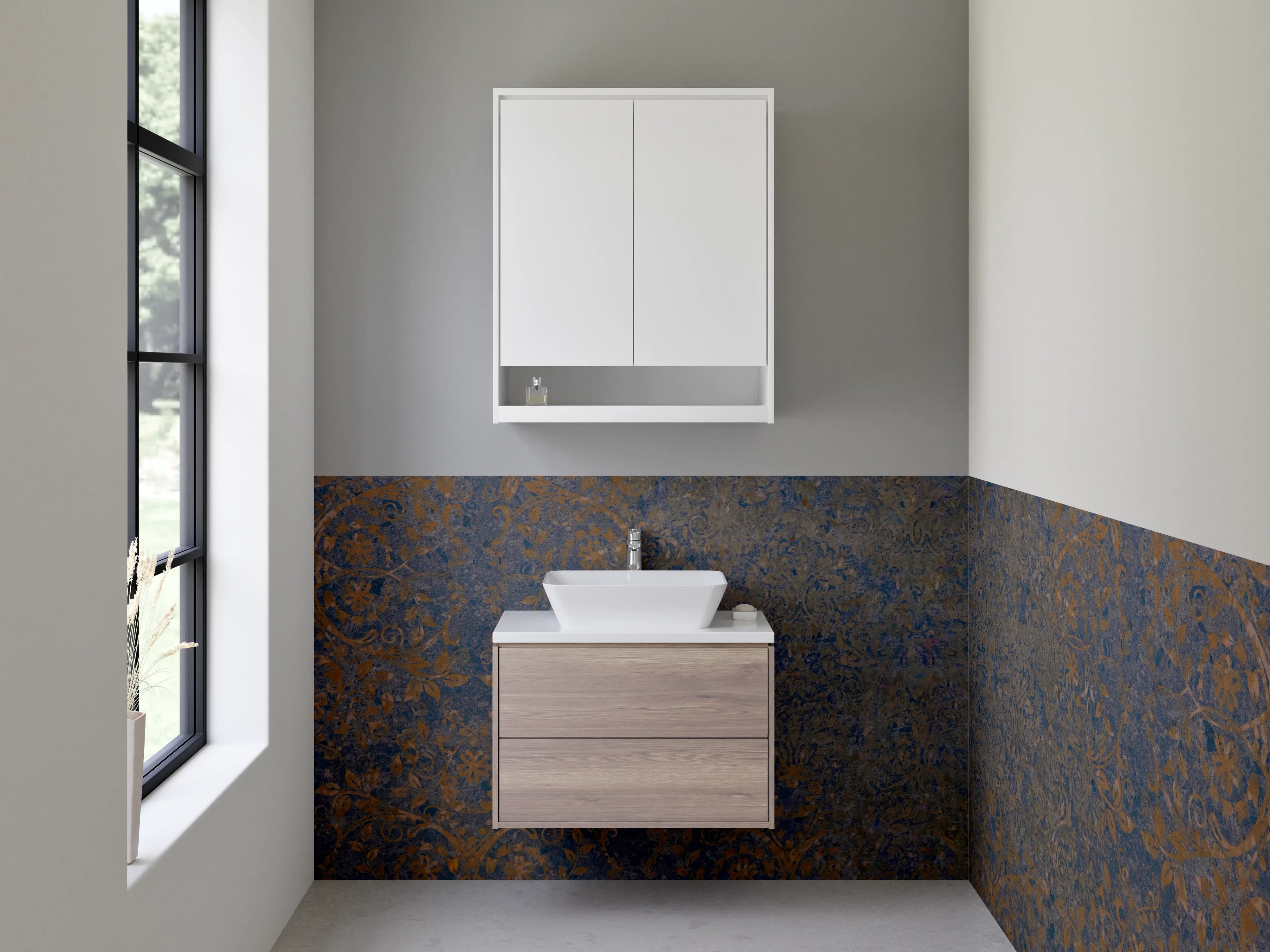 Waschbecken-Rückwand - Orientalisches Mosaik Muster Braun Blau