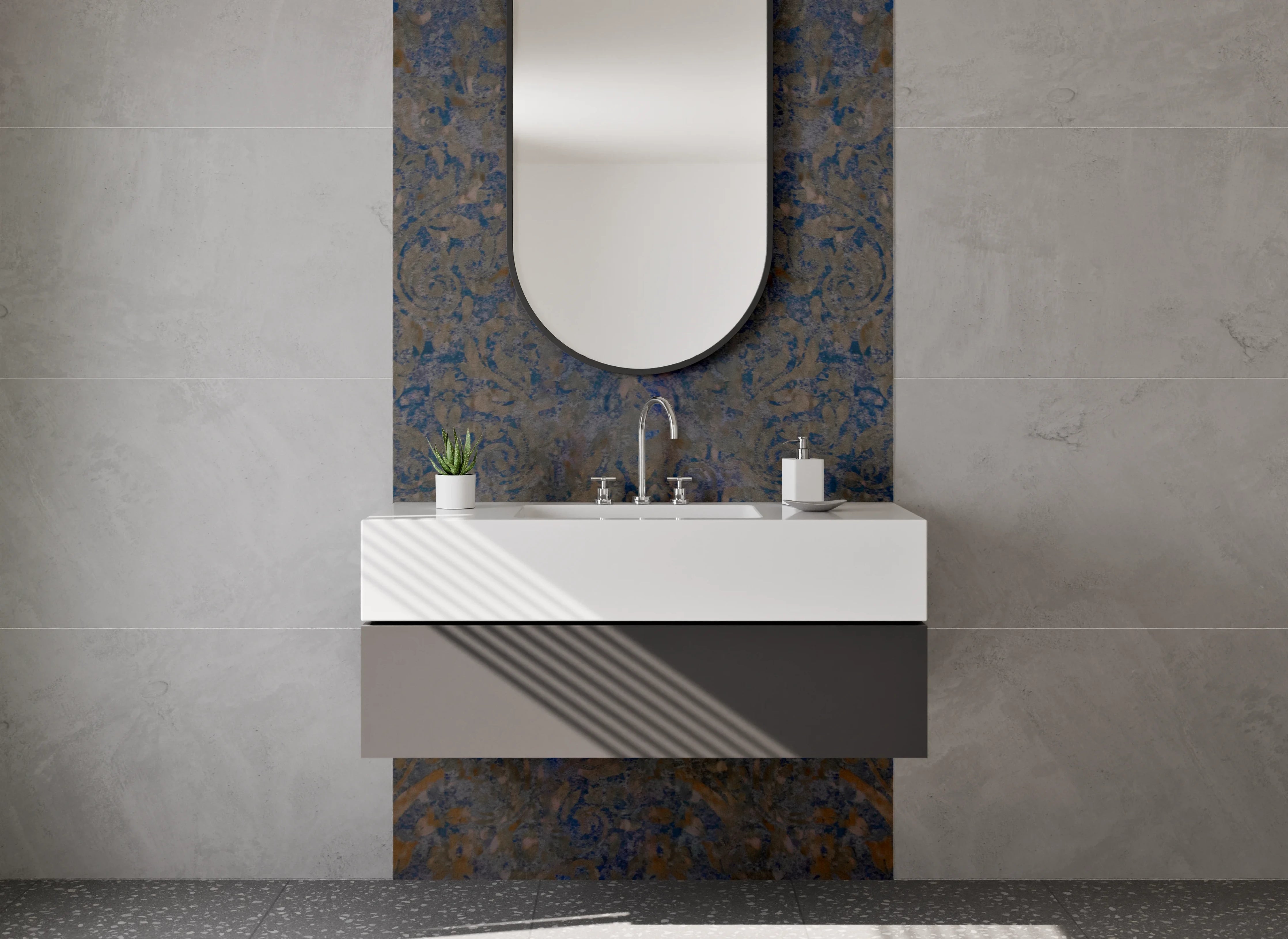 Waschbecken-Rückwand - Orientalisches Mosaik Muster Braun Blau