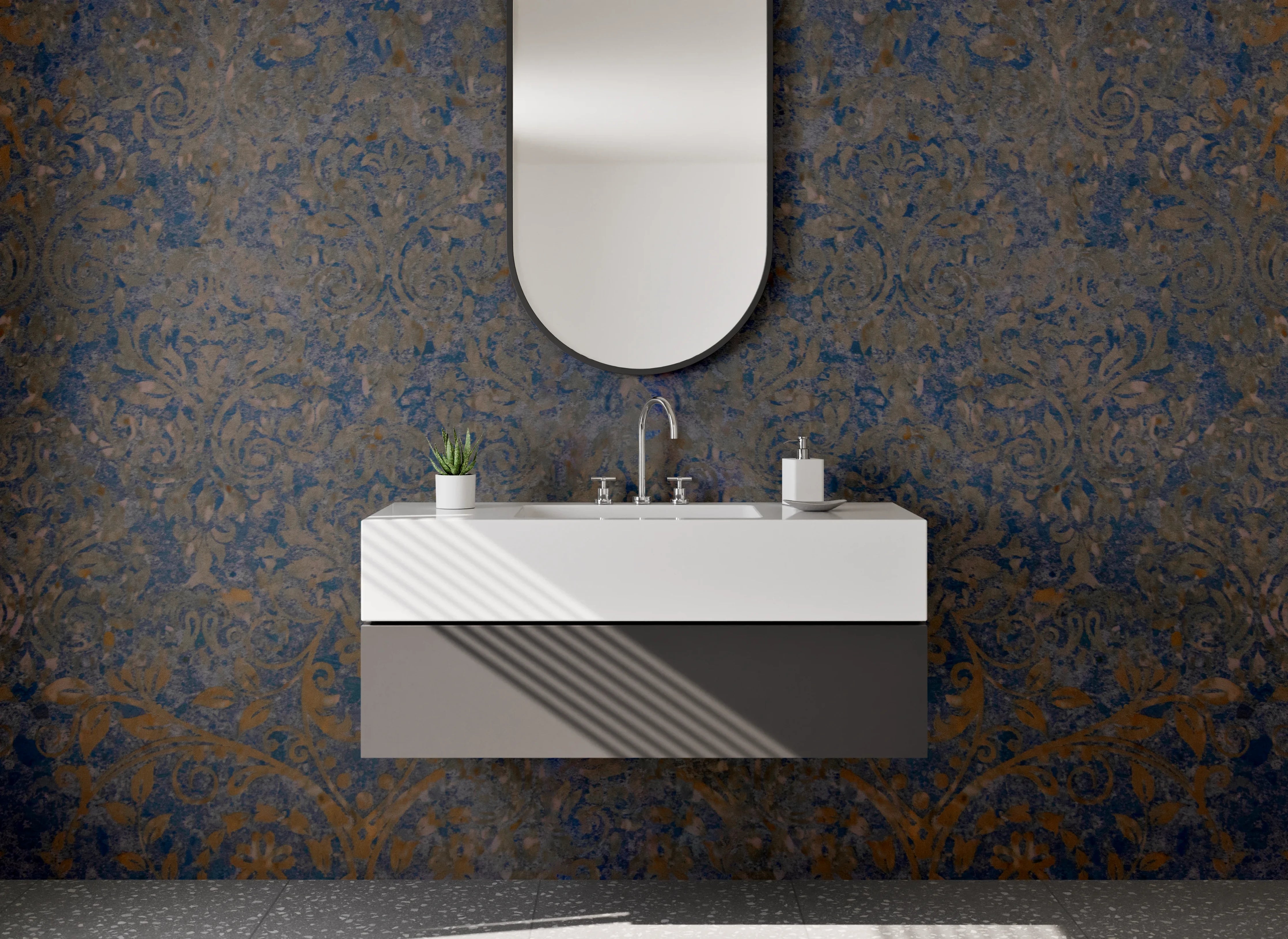 Waschbecken-Rückwand - Orientalisches Mosaik Muster Braun Blau