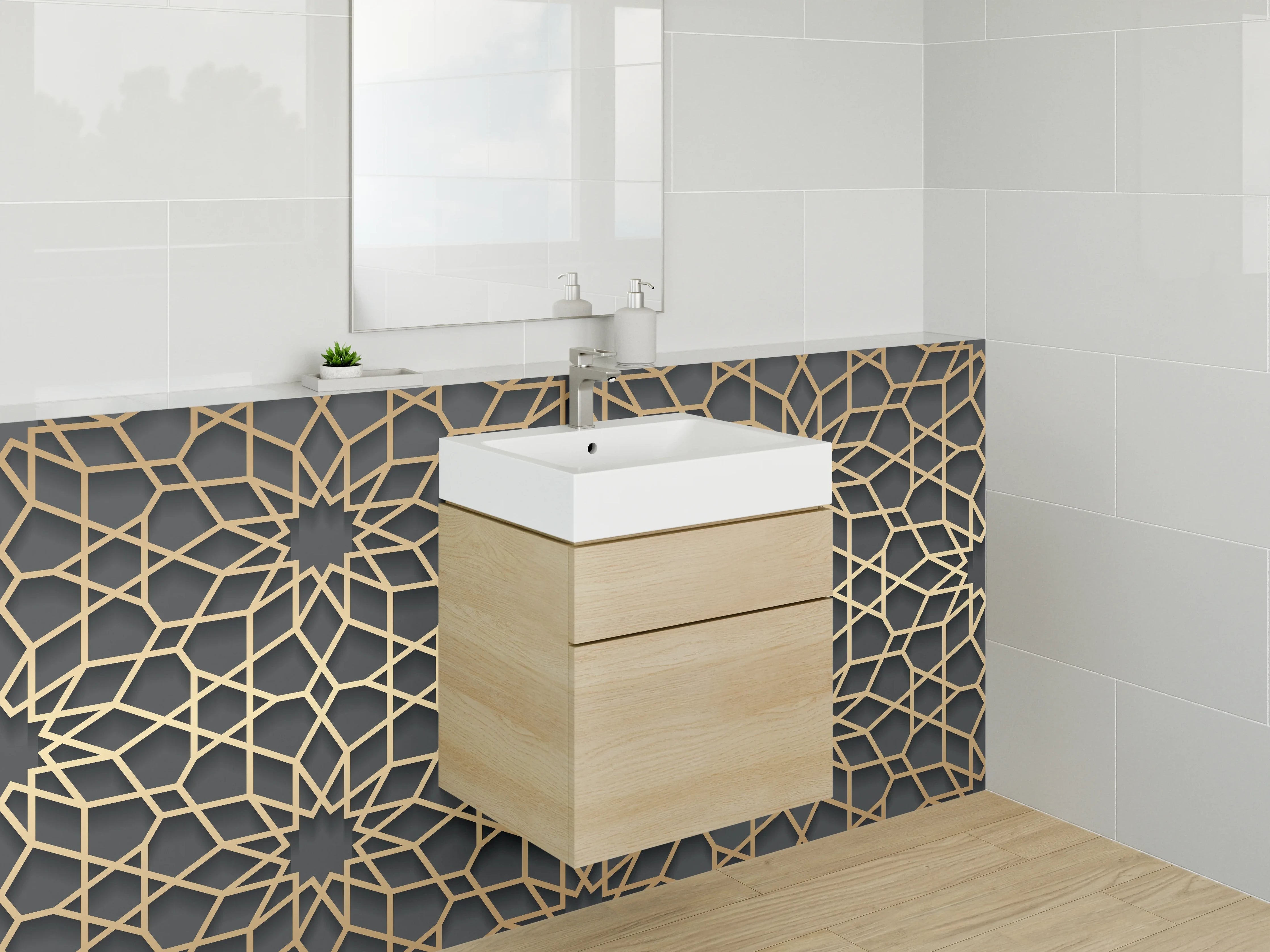 Waschbecken-Rückwand - Orientalisches Mosaik Muster Gold Schwarz