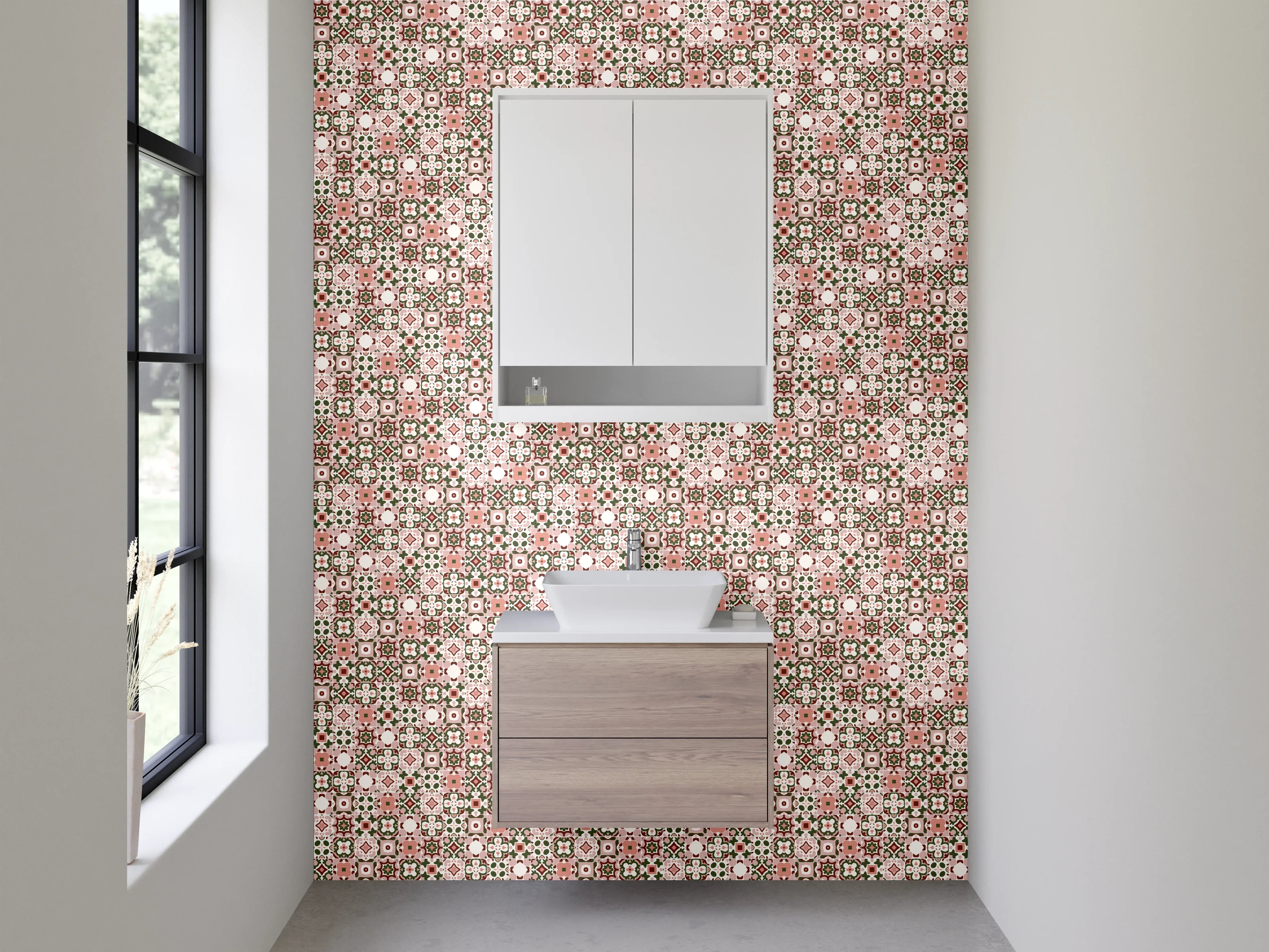 Waschbecken-Rückwand - Orientalisches Mosaik Muster Rosa Beige