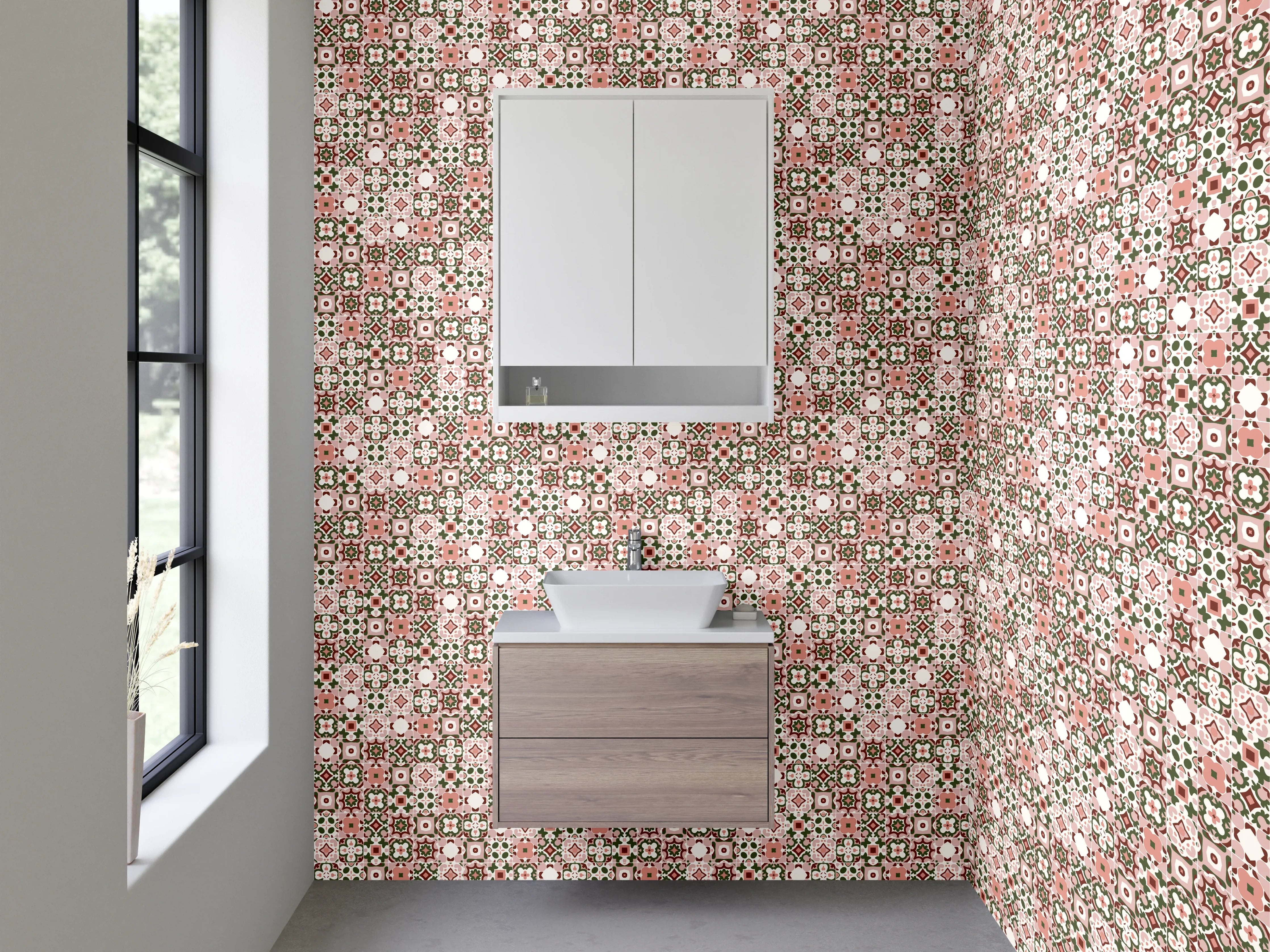 Waschbecken-Rückwand - Orientalisches Mosaik Muster Rosa Beige