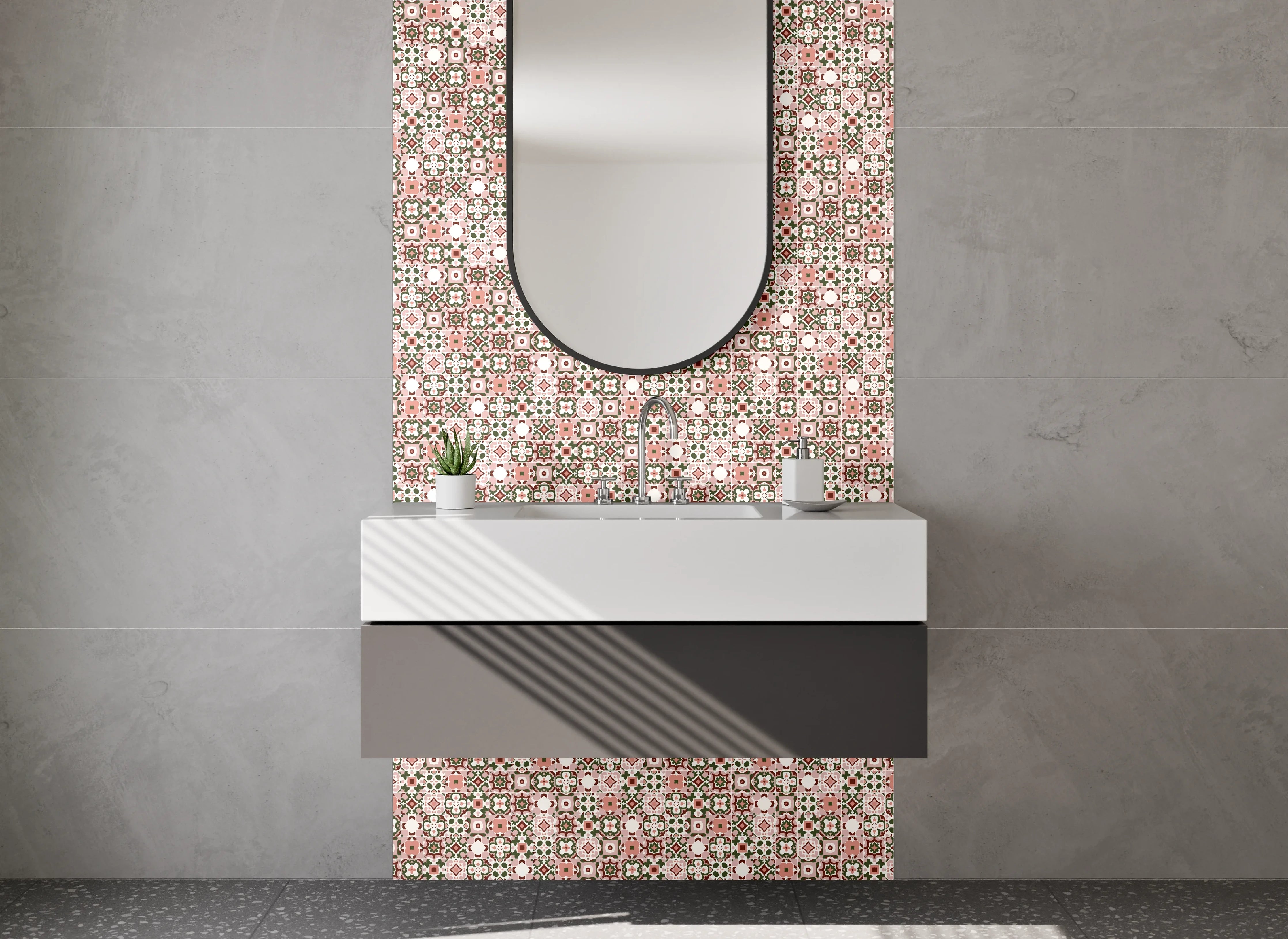 Waschbecken-Rückwand - Orientalisches Mosaik Muster Rosa Beige