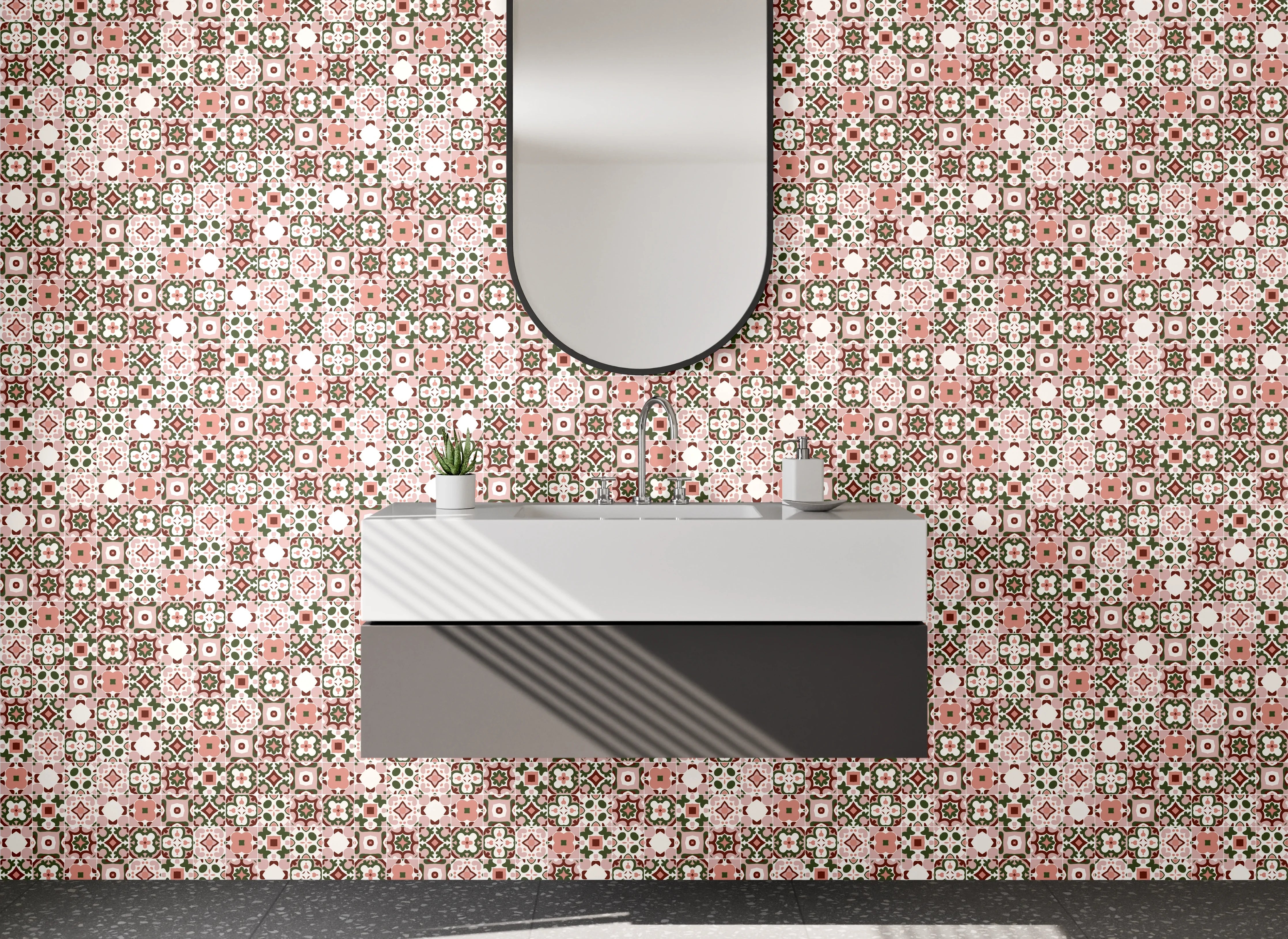 Waschbecken-Rückwand - Orientalisches Mosaik Muster Rosa Beige