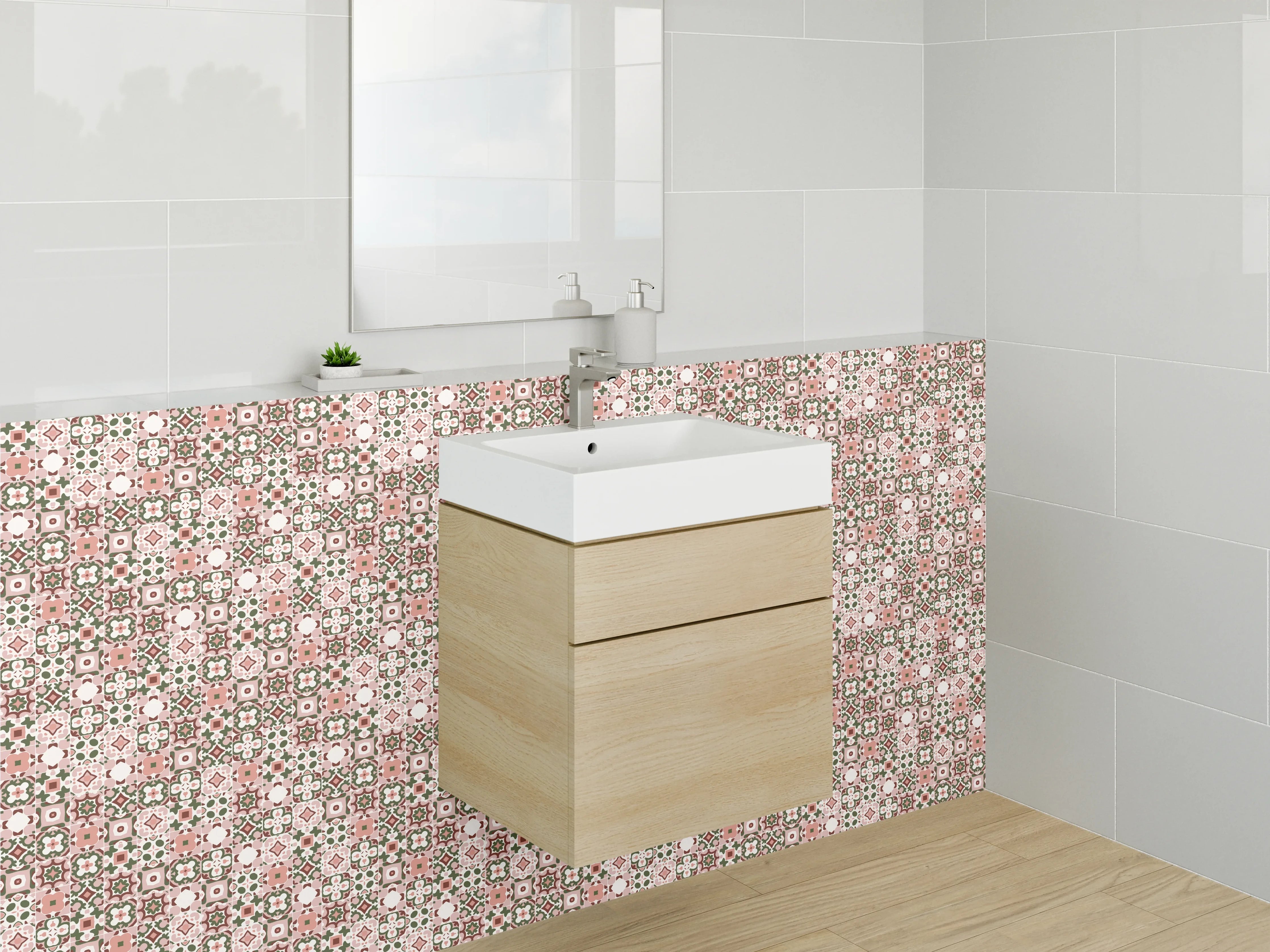 Waschbecken-Rückwand - Orientalisches Mosaik Muster Rosa Beige
