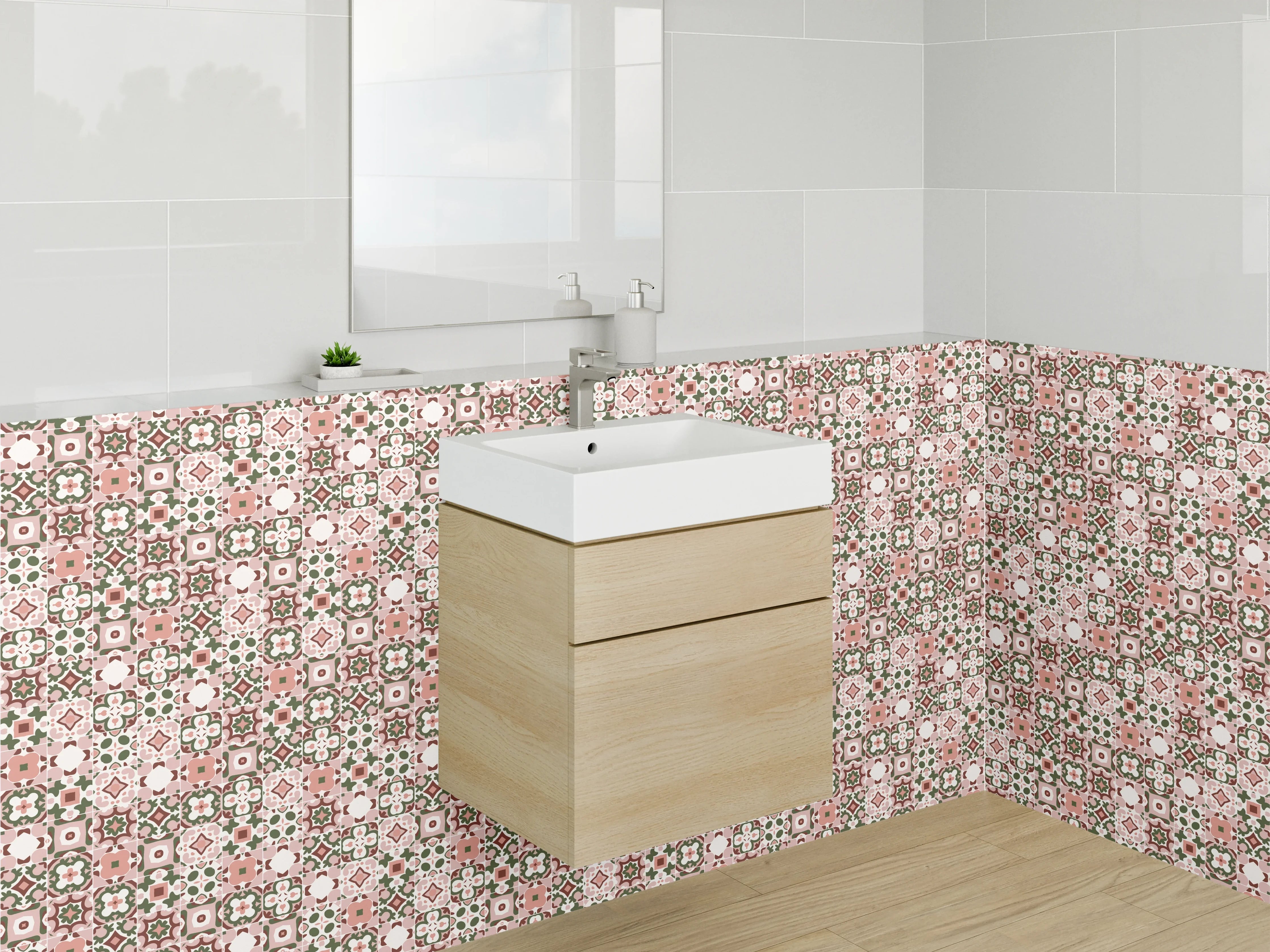 Waschbecken-Rückwand - Orientalisches Mosaik Muster Rosa Beige