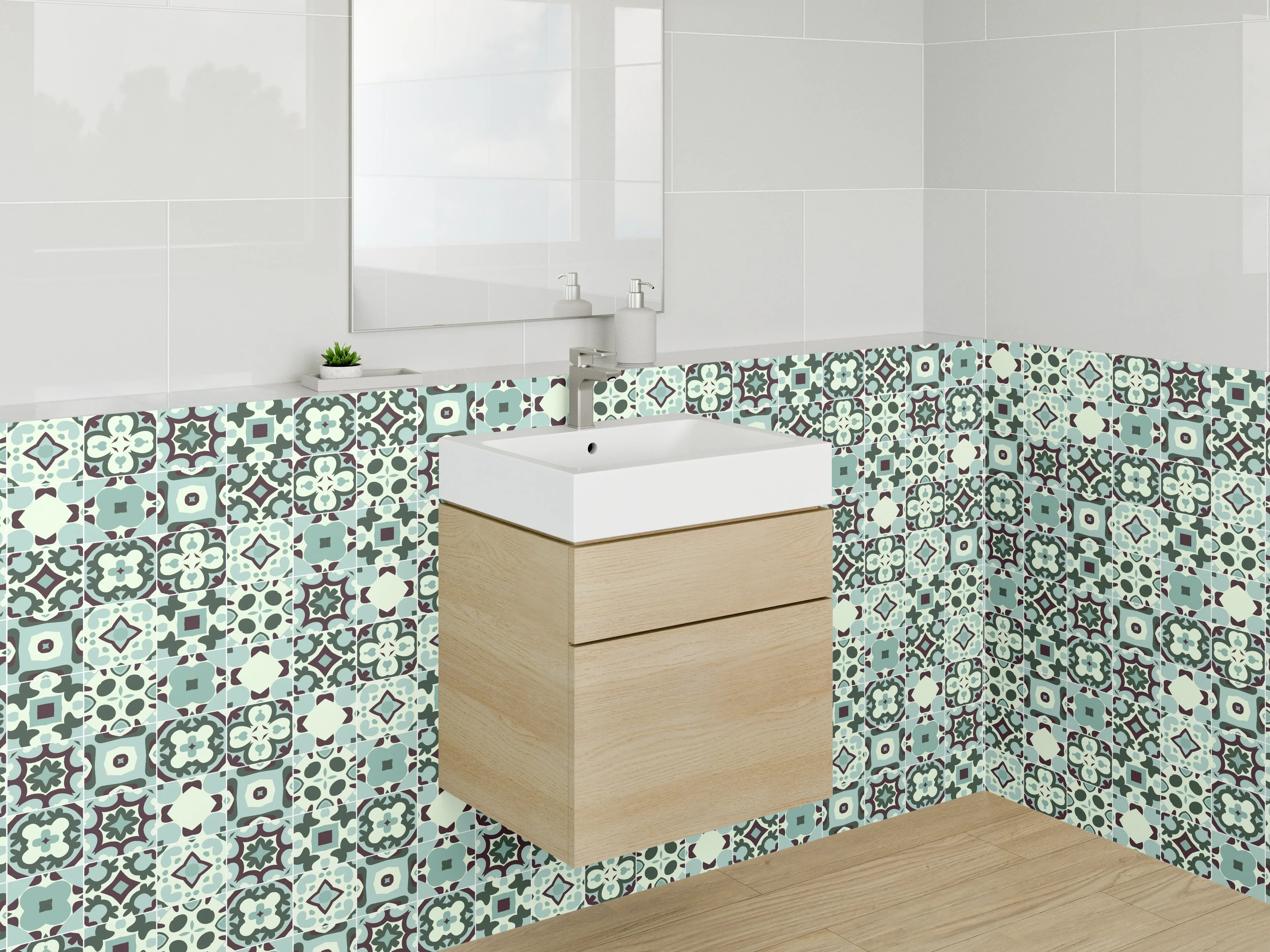 Waschbecken-Rückwand - Orientalisches Mosaik Muster Türkis Braun