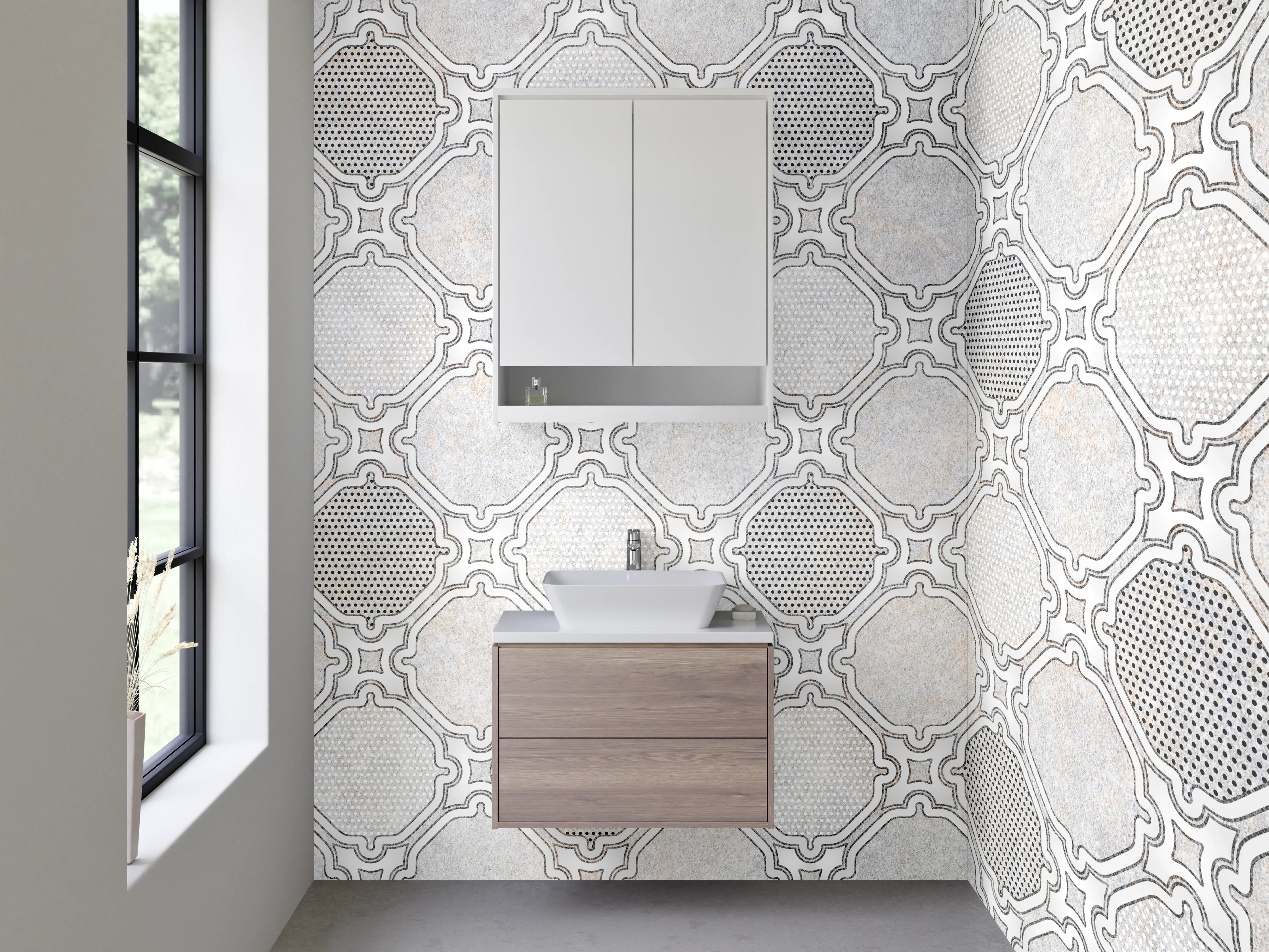Waschbecken-Rückwand - Orientalisches Mosaik in Weiß und Grau