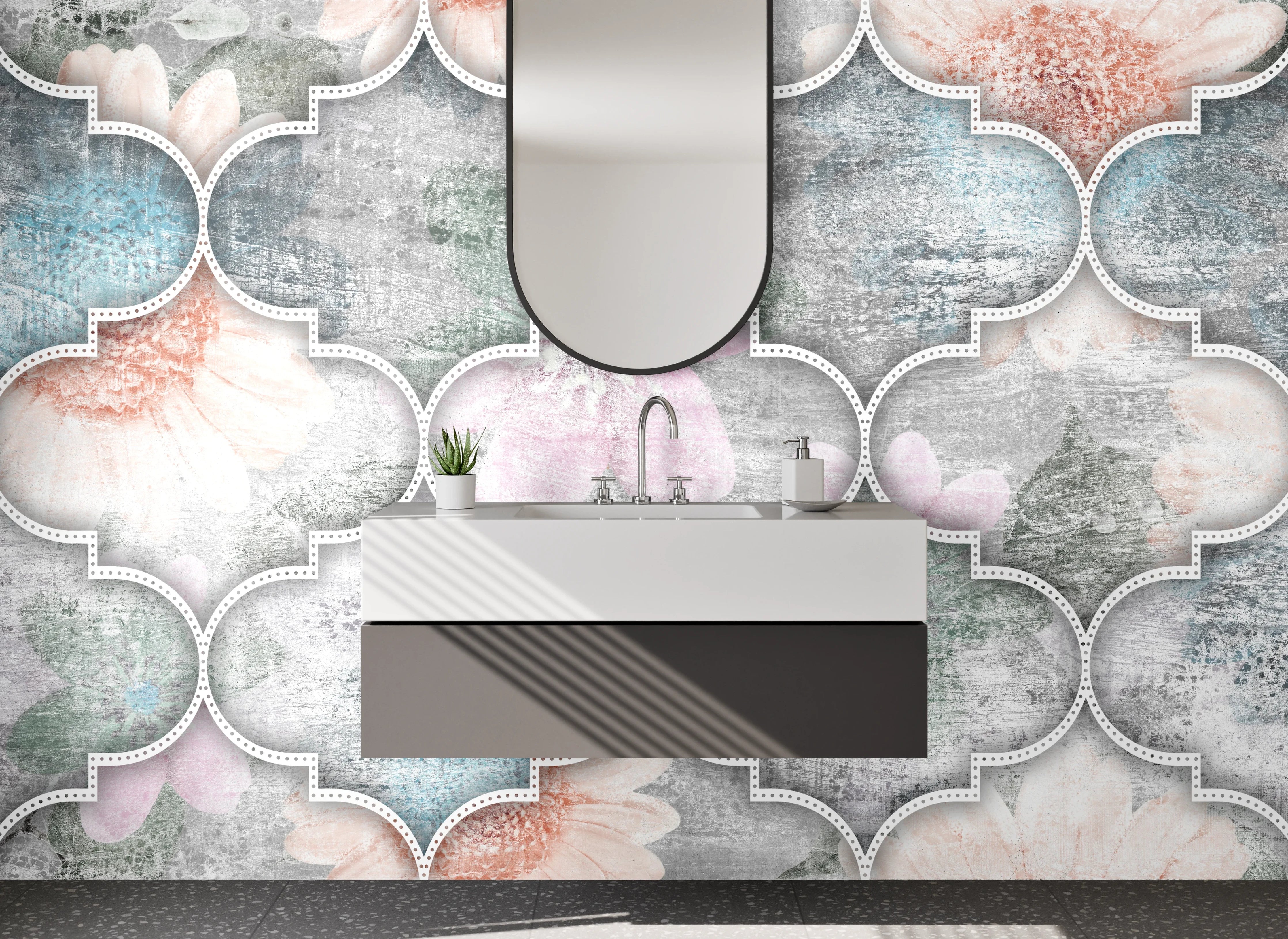 Waschbecken-Rückwand - Orientalisches Mosaik mit Vintage-Blumen