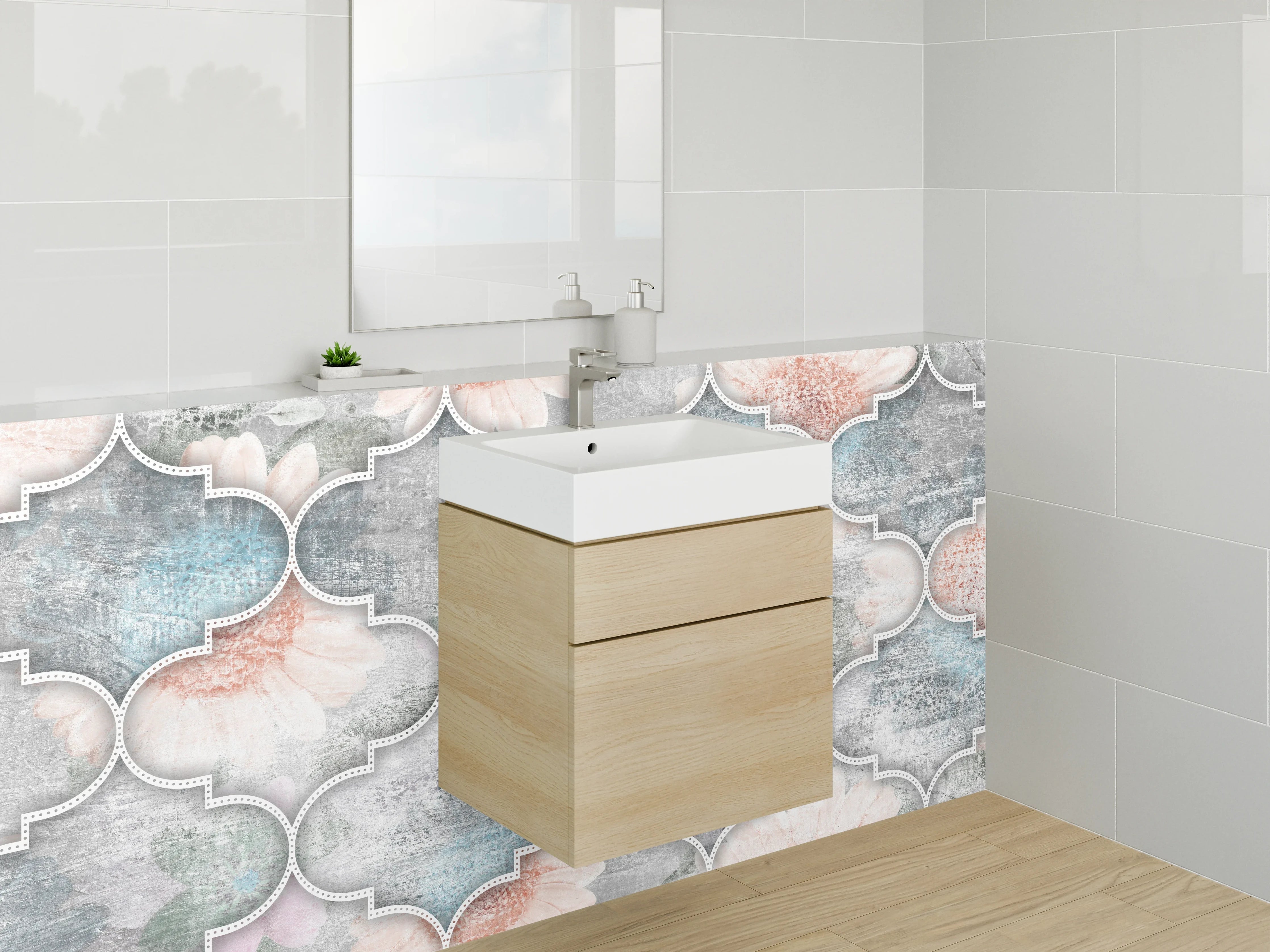 Waschbecken-Rückwand - Orientalisches Mosaik mit Vintage-Blumen