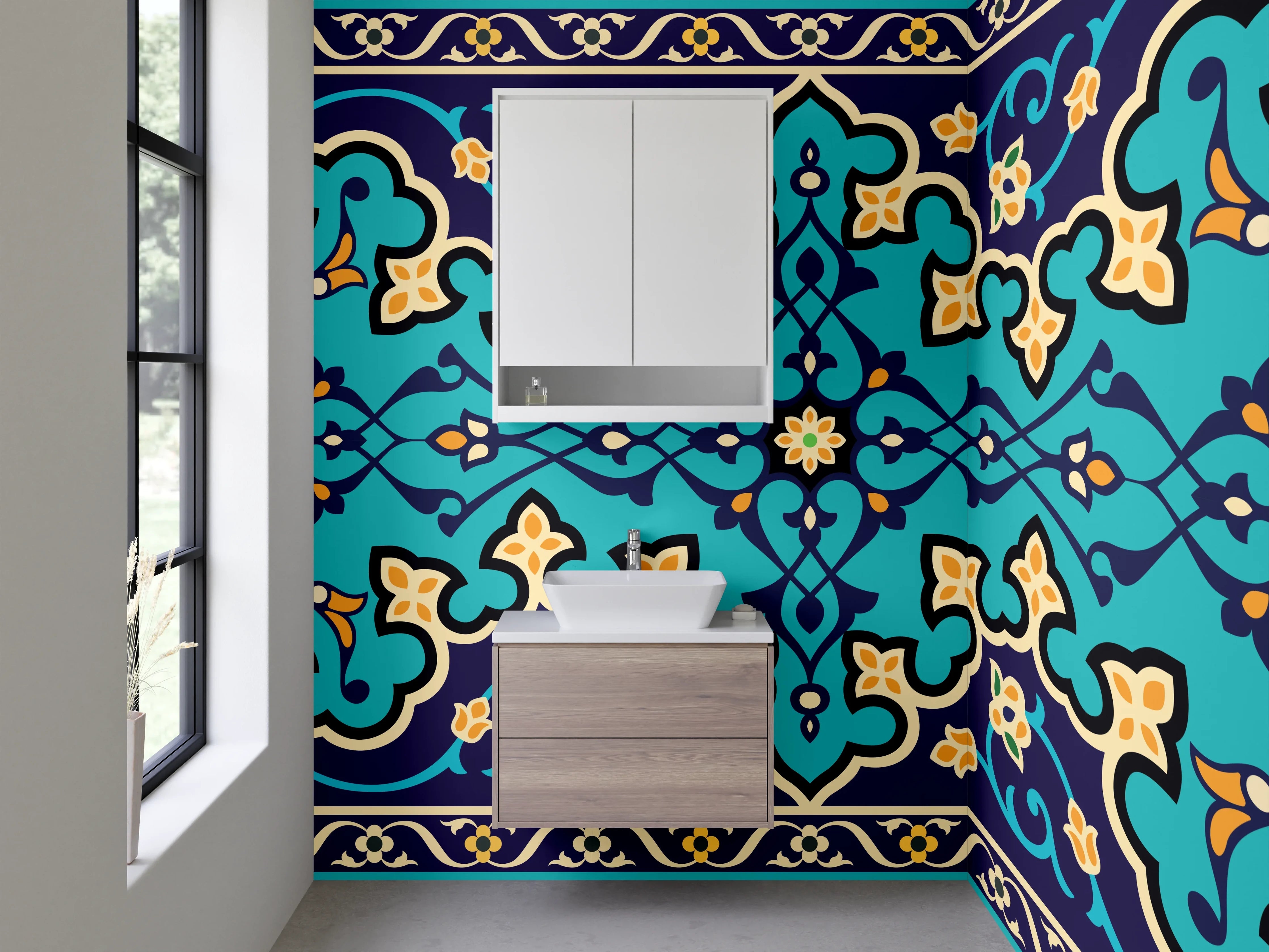 Waschbecken-Rückwand - Orientalisches Mosaikmuster Türkis Blau