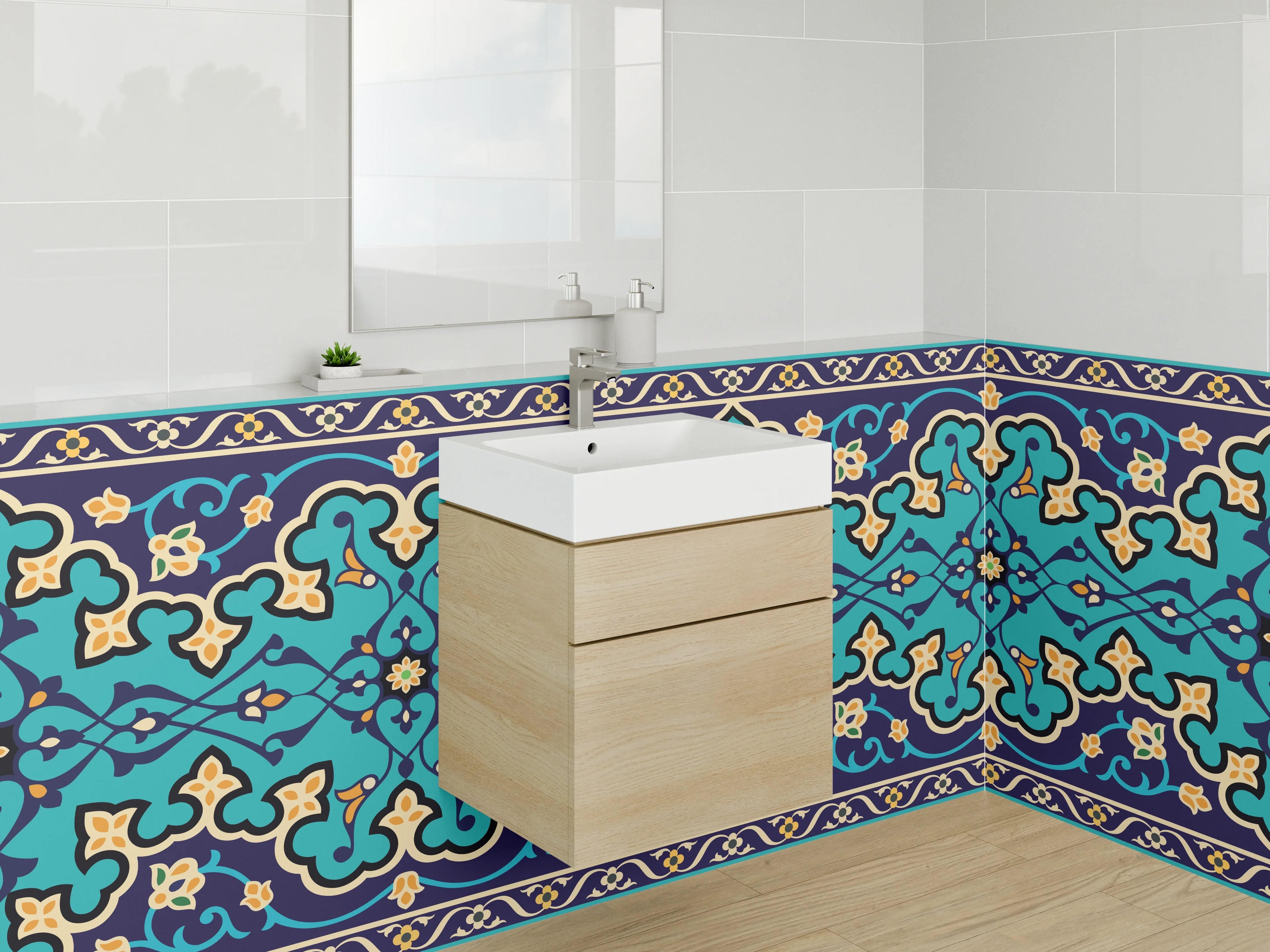 Waschbecken-Rückwand - Orientalisches Mosaikmuster Türkis Blau