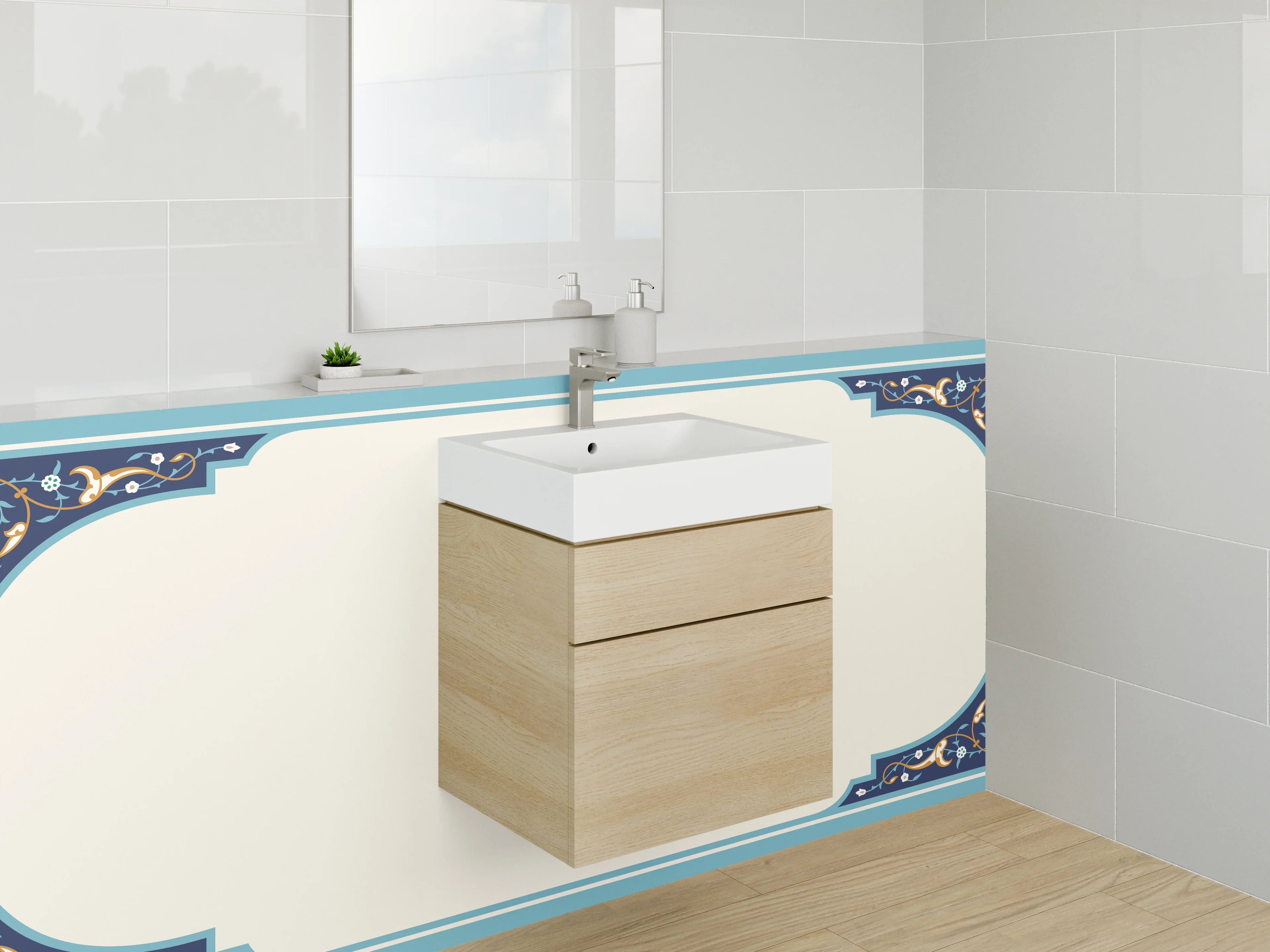 Waschbecken-Rückwand - Orientalisches Muster Blau Gold Modern