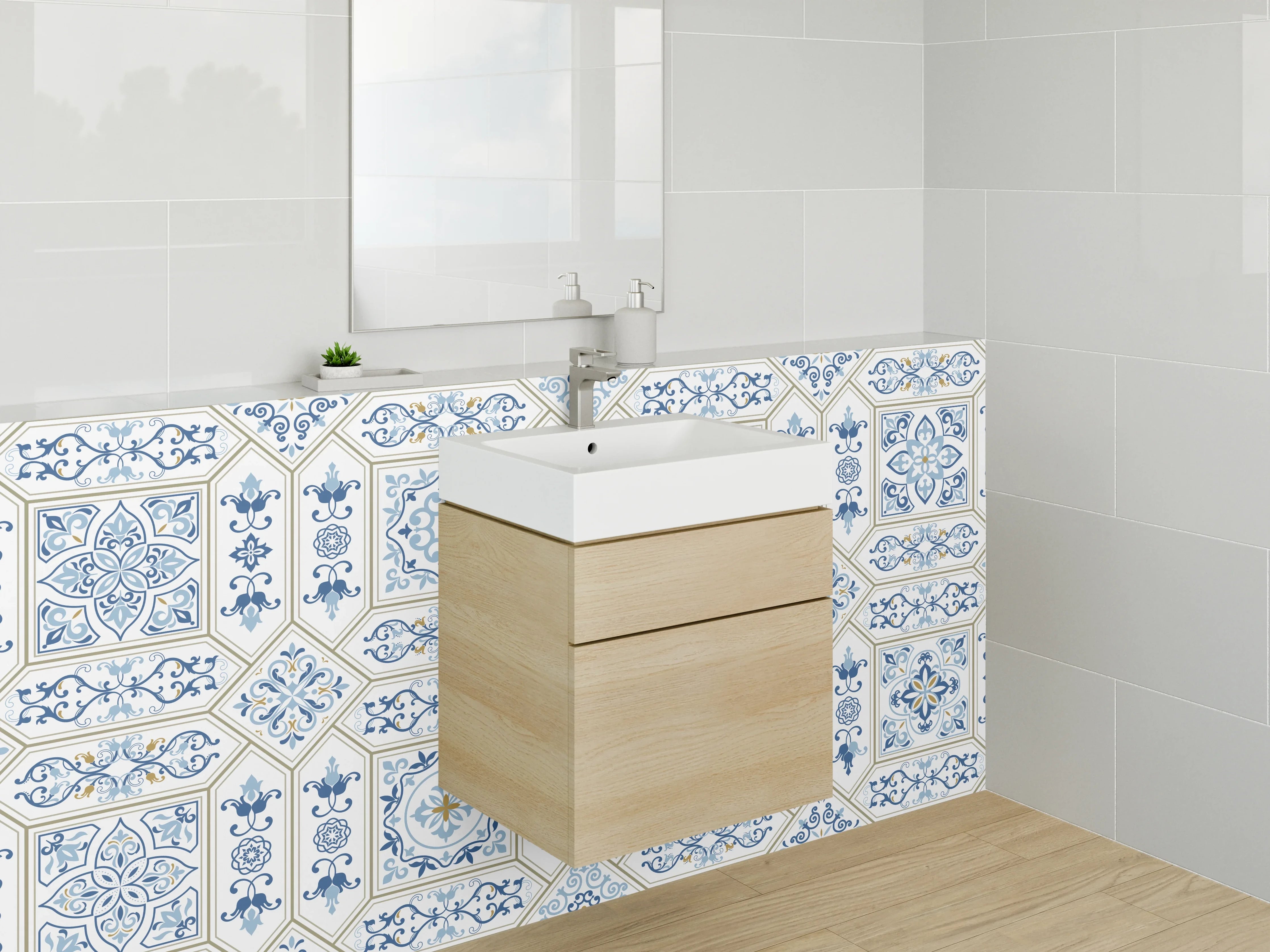 Waschbecken-Rückwand - Orientalisches Muster Fliesen Blau Beige