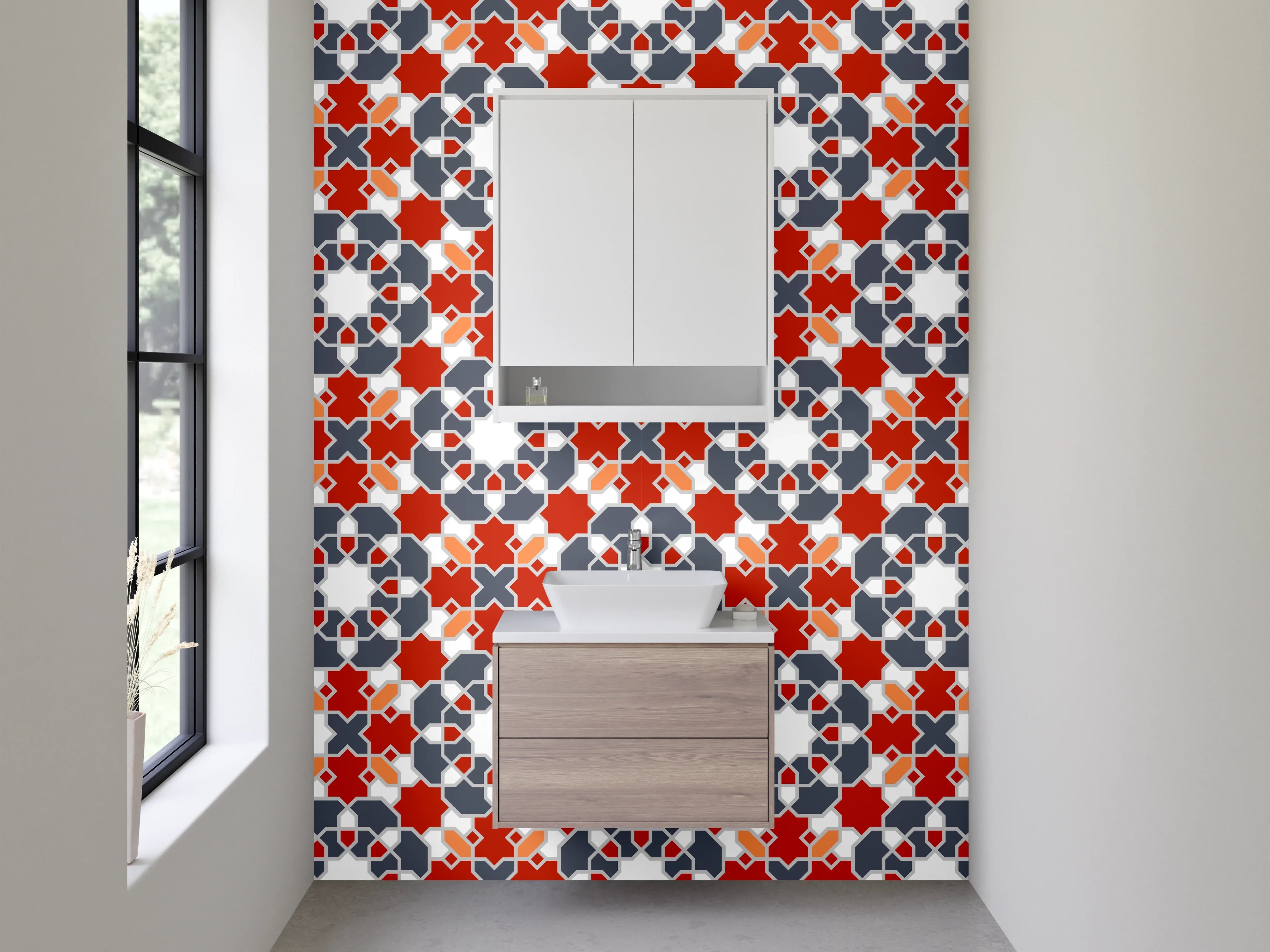 Waschbecken-Rückwand - Orientalisches Muster Mosaik Rot Blau Weiß