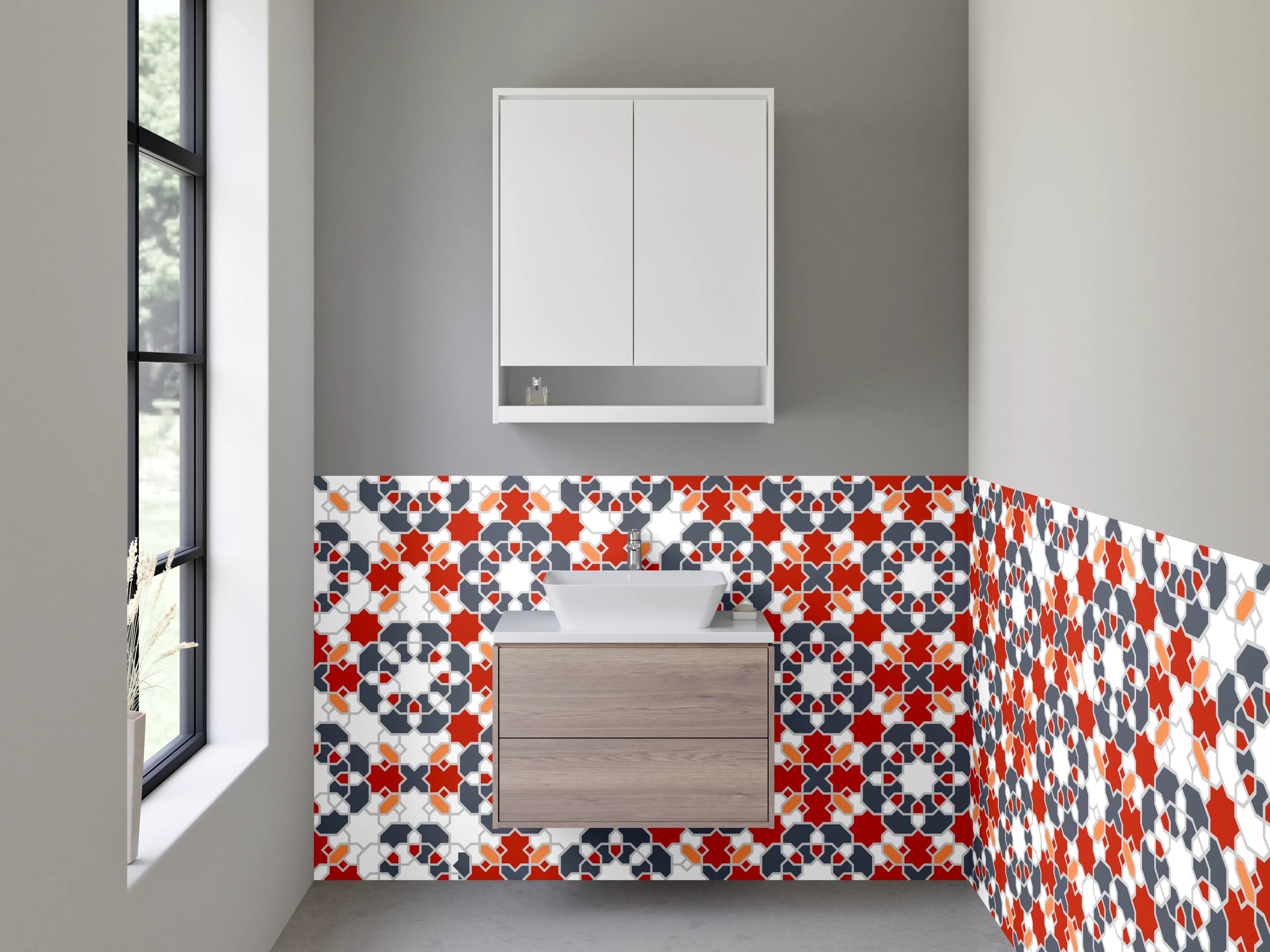 Waschbecken-Rückwand - Orientalisches Muster Mosaik Rot Blau Weiß