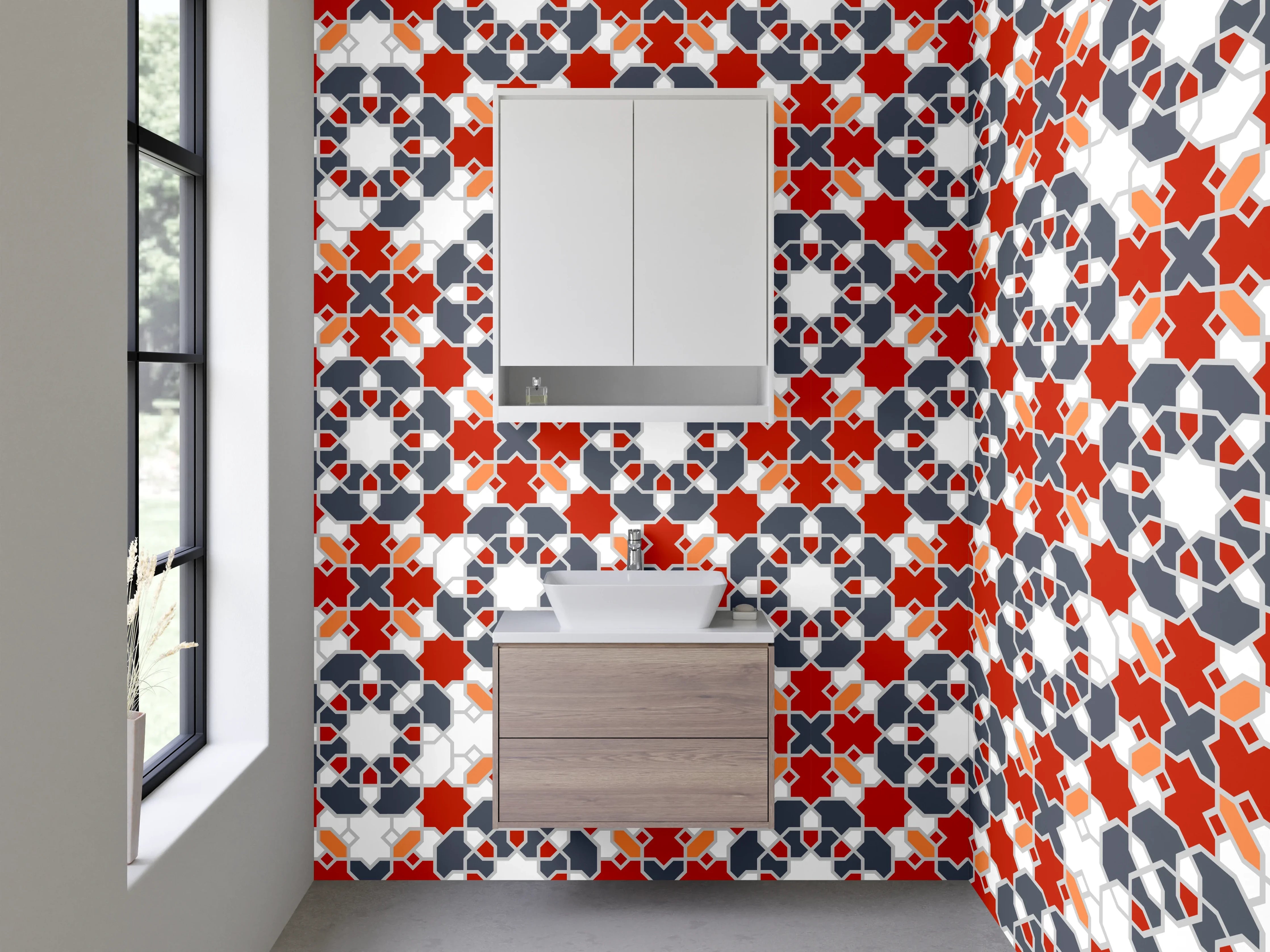 Waschbecken-Rückwand - Orientalisches Muster Mosaik Rot Blau Weiß