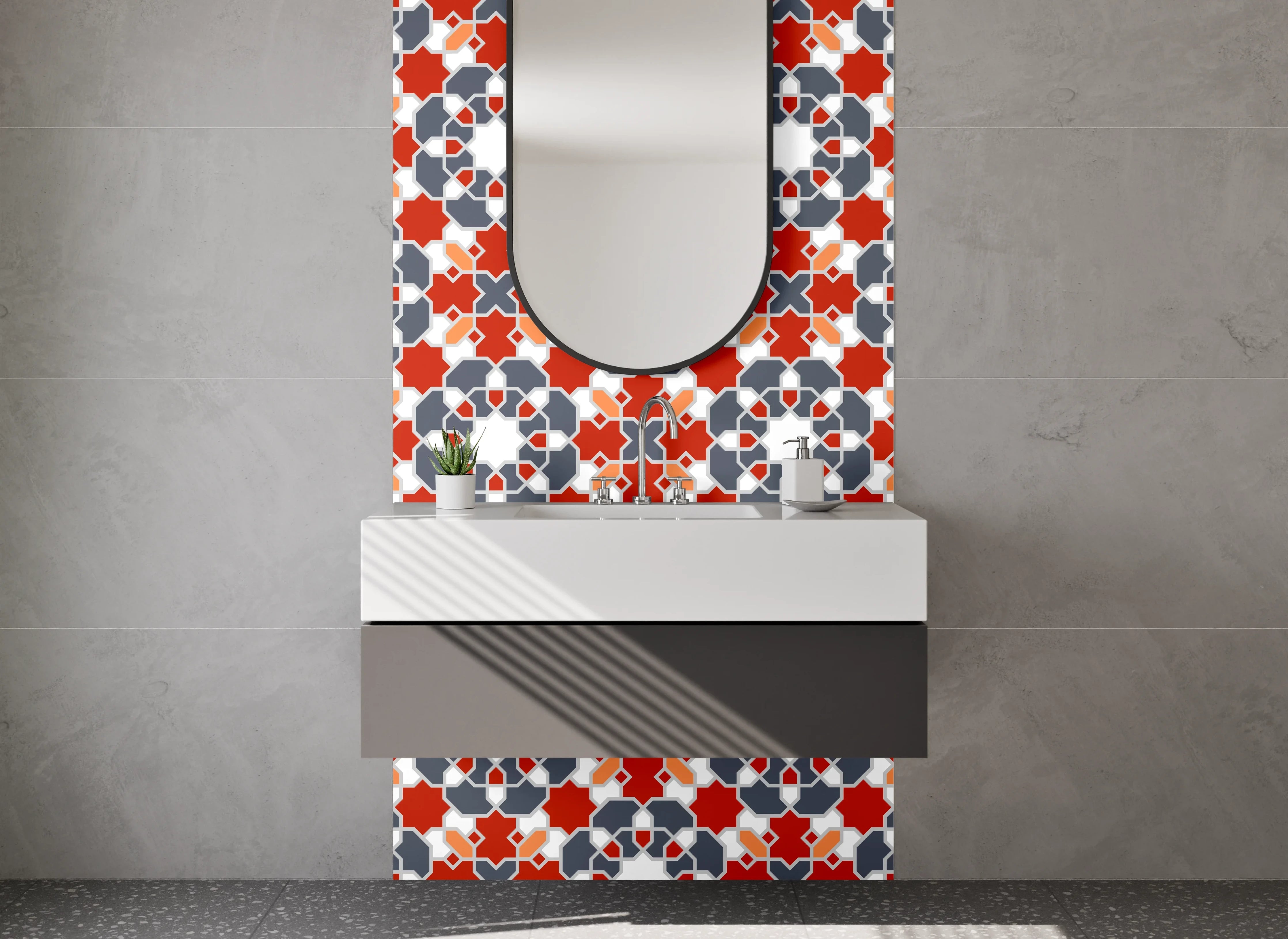 Waschbecken-Rückwand - Orientalisches Muster Mosaik Rot Blau Weiß