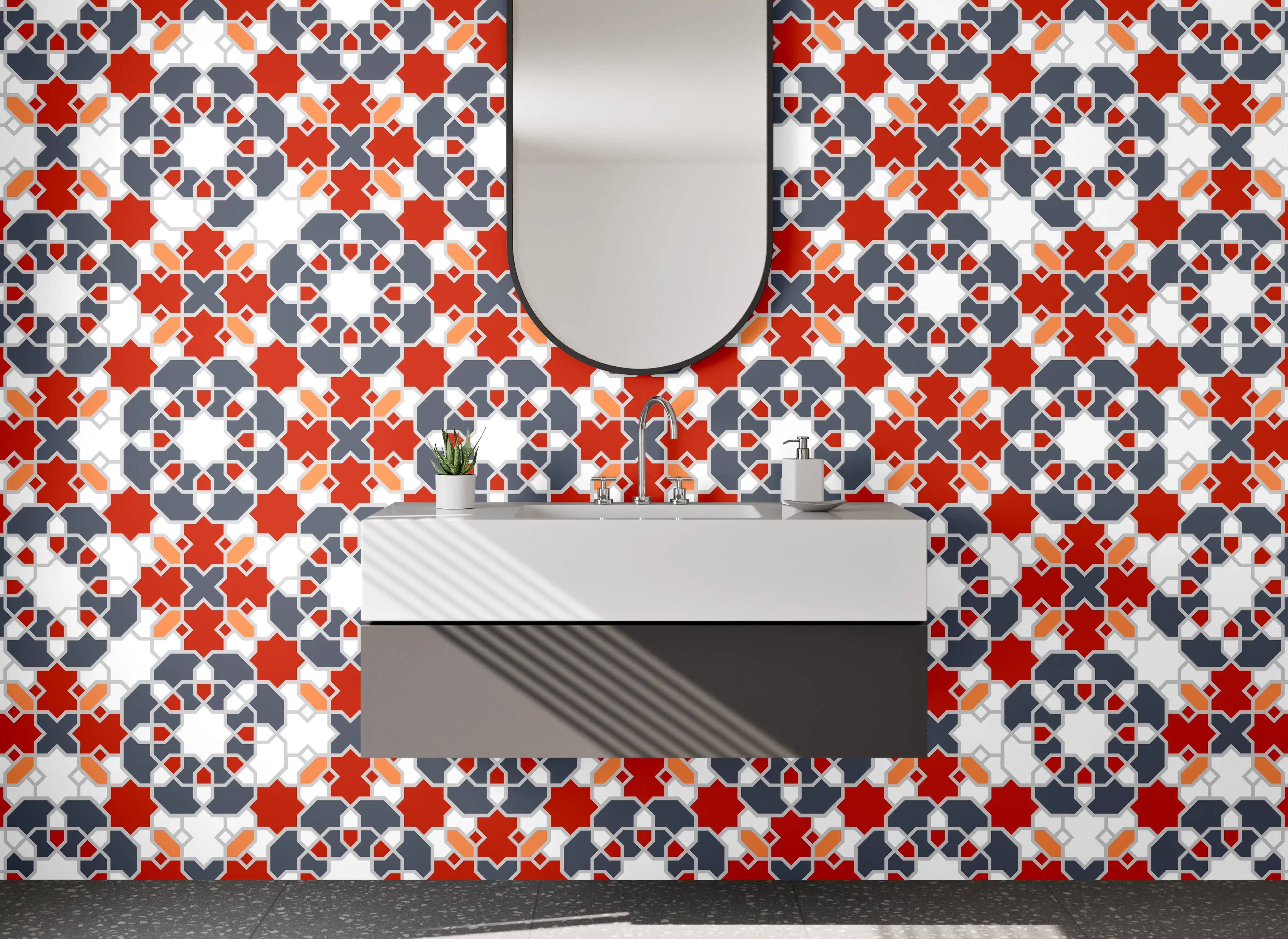 Waschbecken-Rückwand - Orientalisches Muster Mosaik Rot Blau Weiß