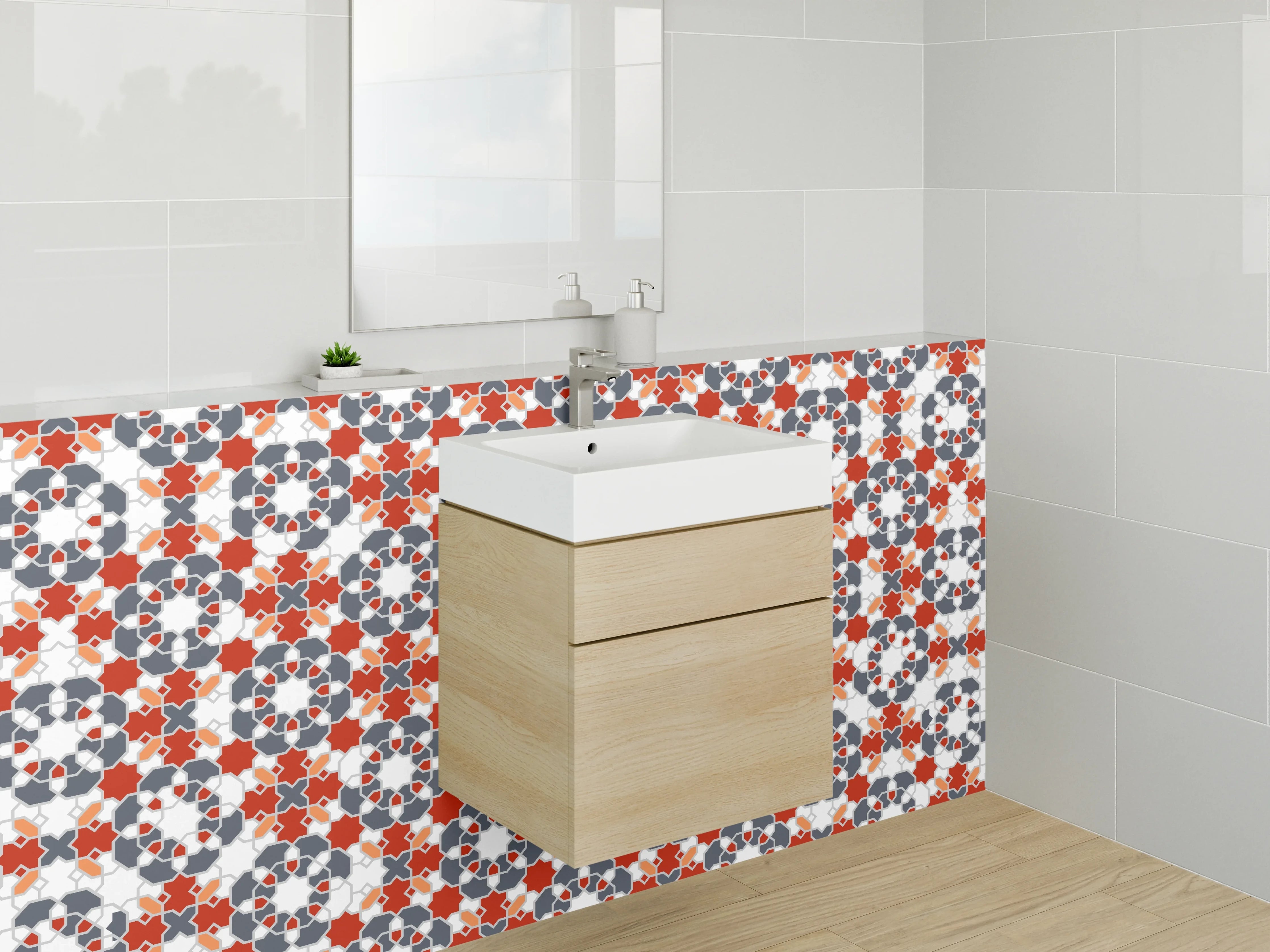 Waschbecken-Rückwand - Orientalisches Muster Mosaik Rot Blau Weiß