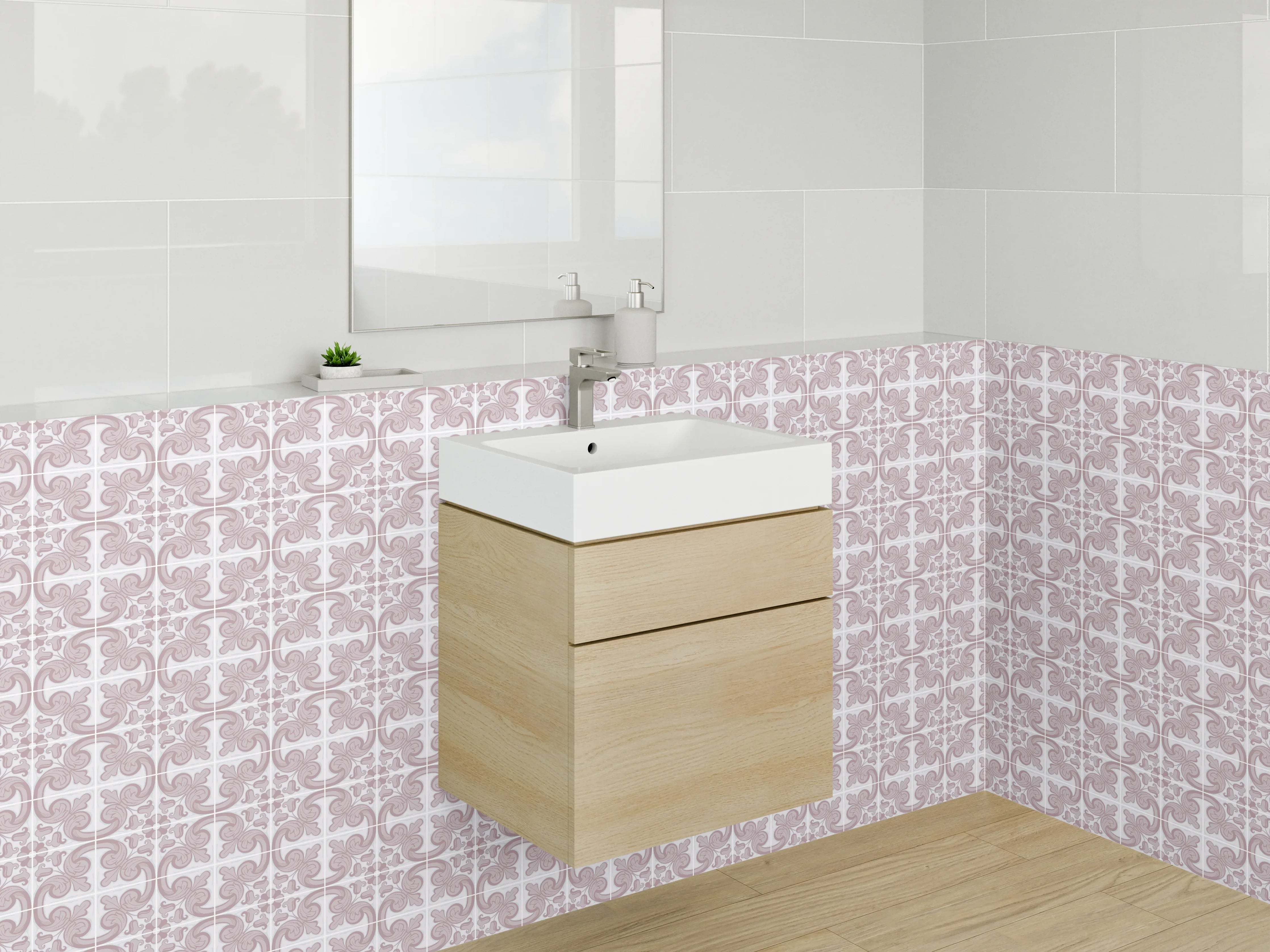 Waschbecken-Rückwand - Orientalisches Muster Rosa Weiß Grau